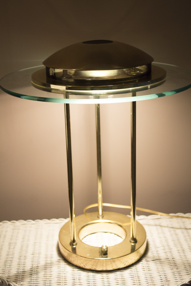 Contemporary Glass and Brass Desk Lamp