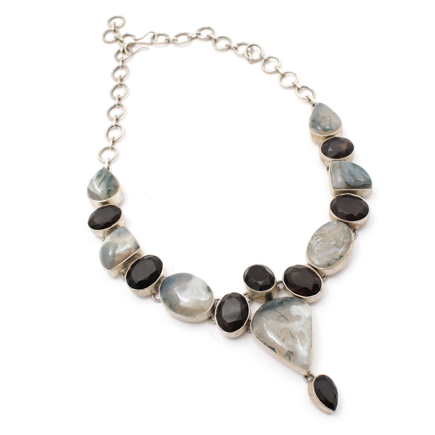 Sterling Silver Quartz and Smoky Quartz Necklace