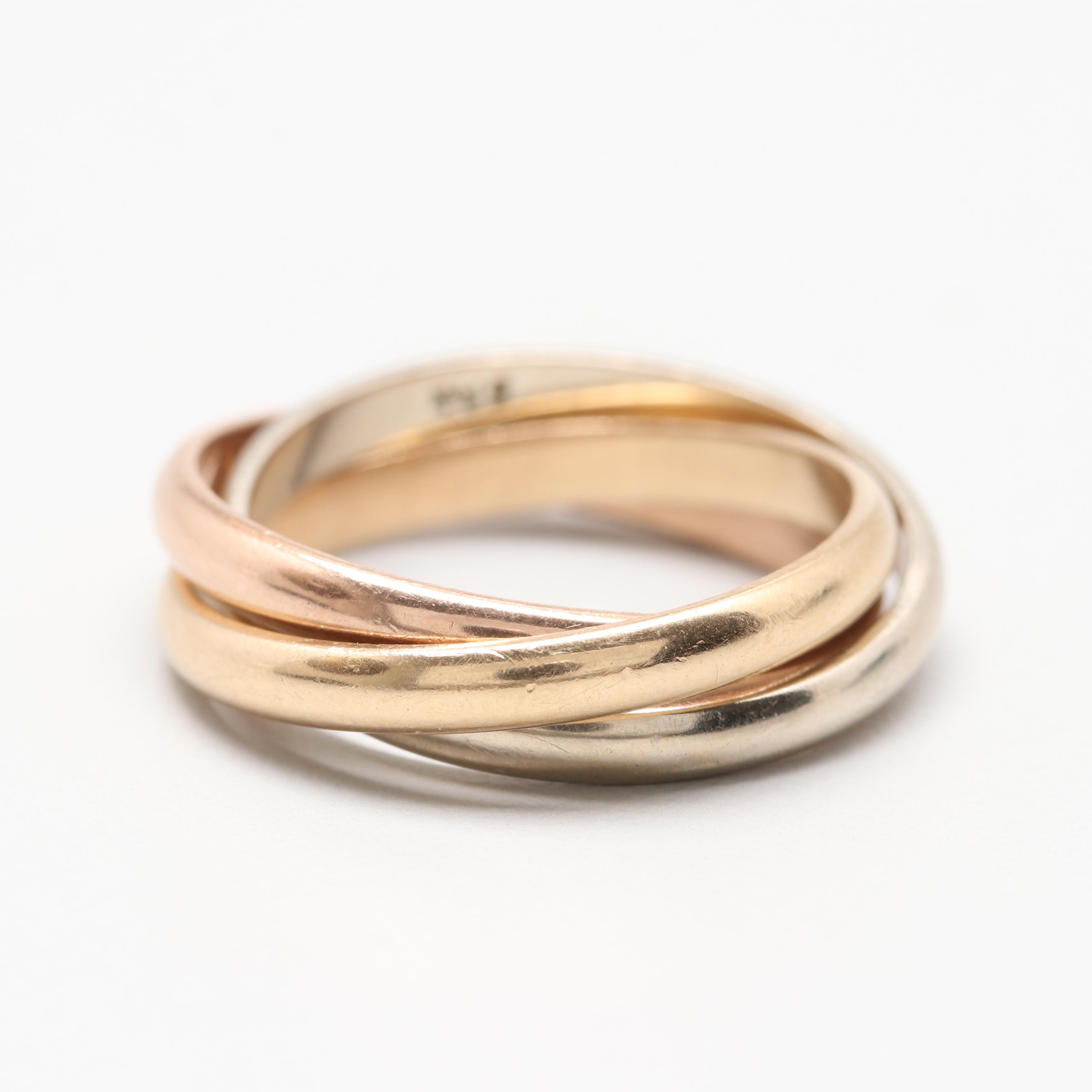 14K Tri Color Gold Rolling Ring