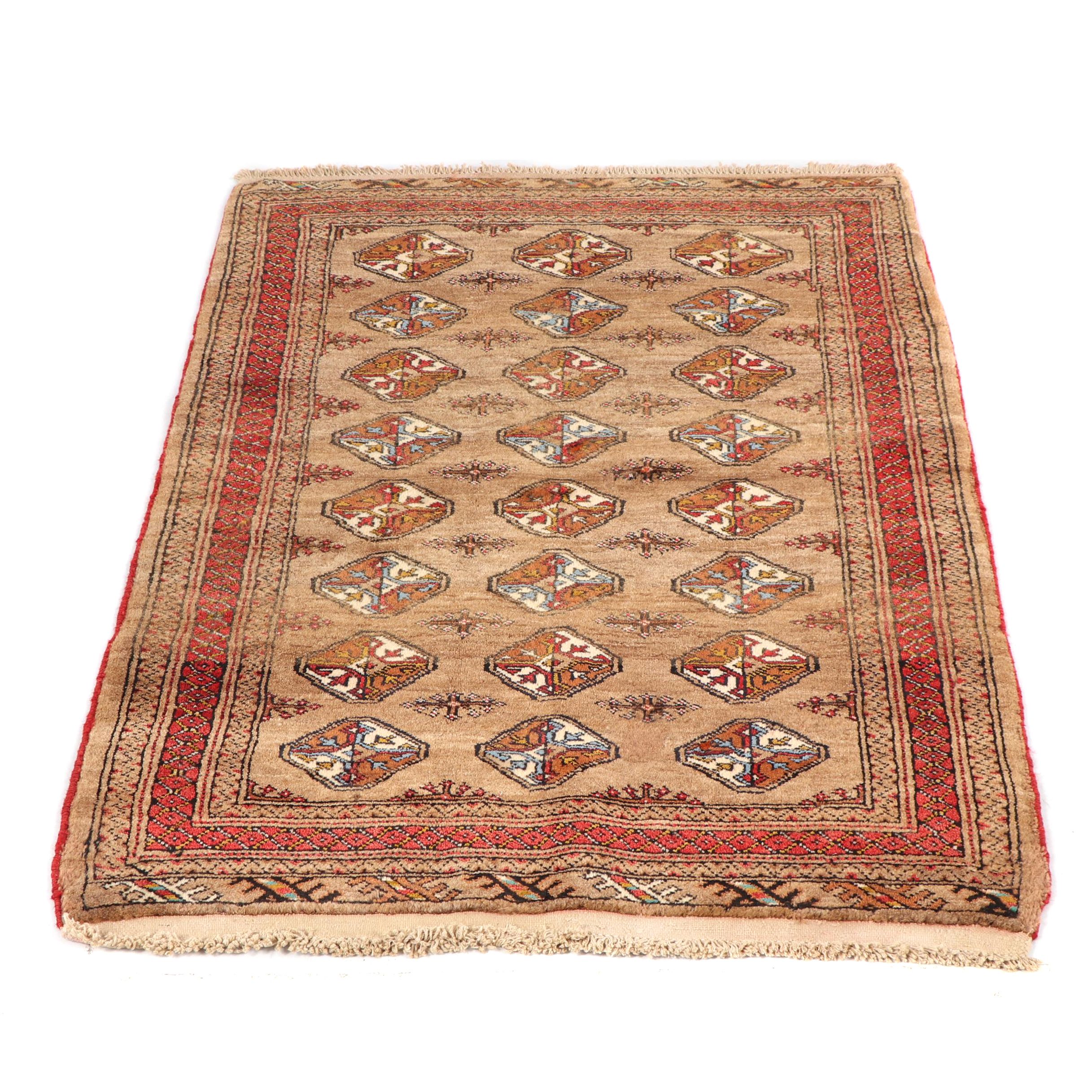 Hand-Knotted Persian Bokhara Wool Accent Rug