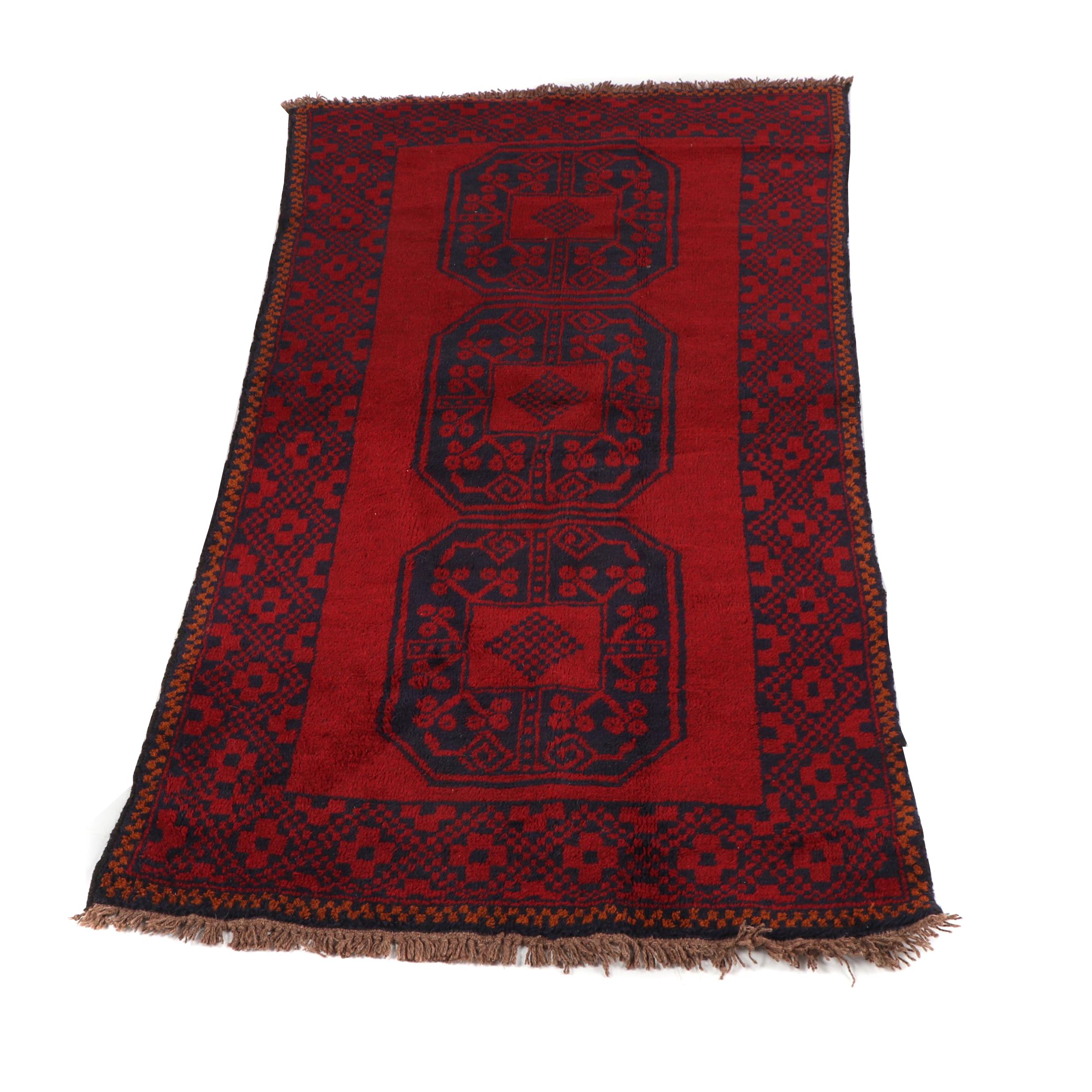 Hand-Knotted Afghani Turkmen "Khal Mohammadi" Wool Accent Rug