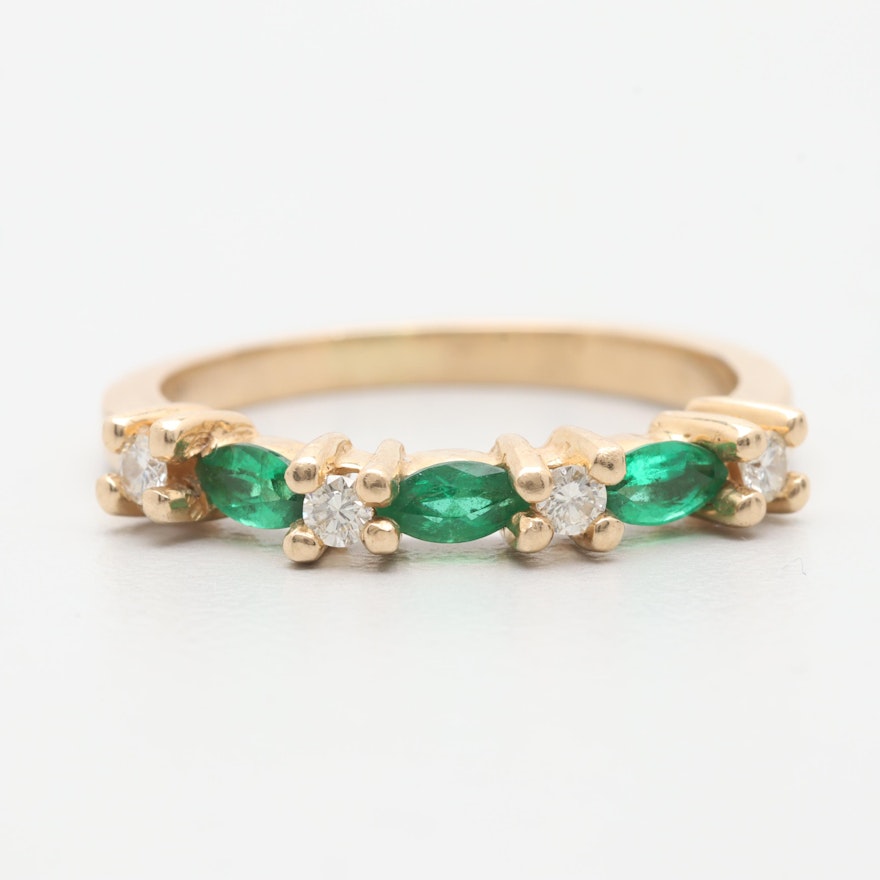 14K Yellow Gold Emerald and Diamond Ring