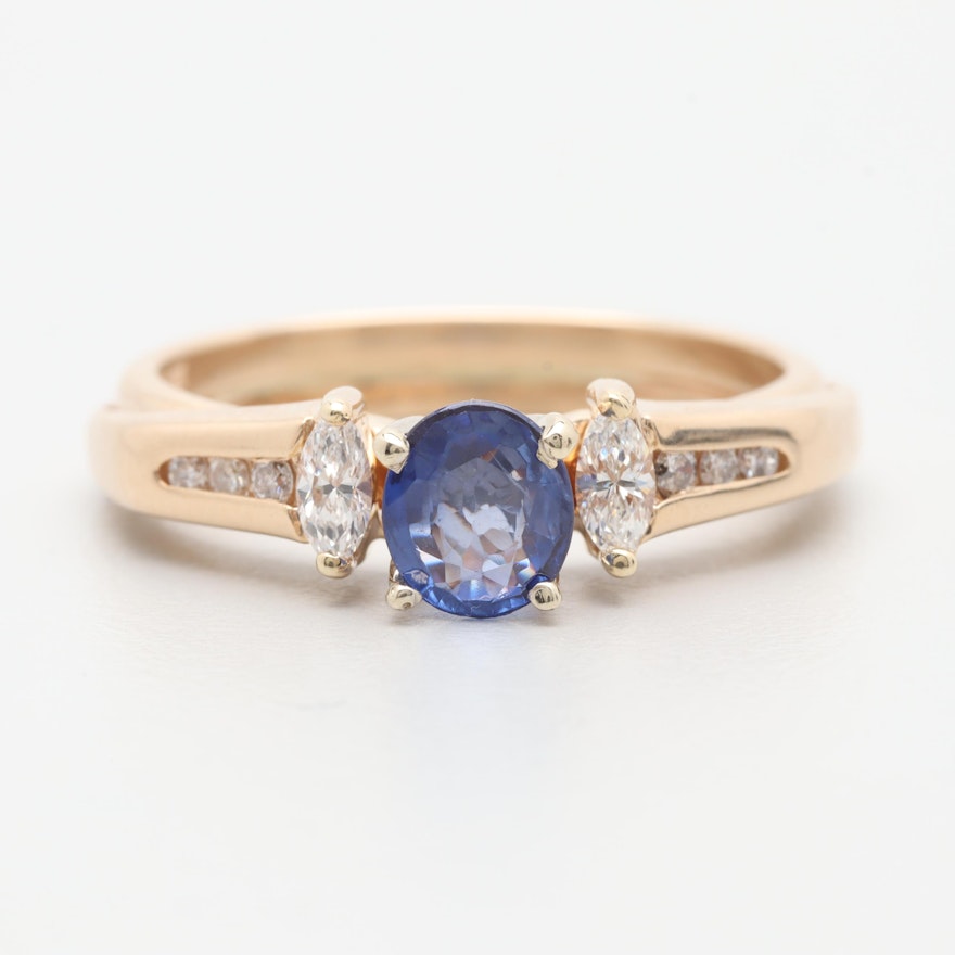 14K Yellow Gold Sapphire and Diamond Ring