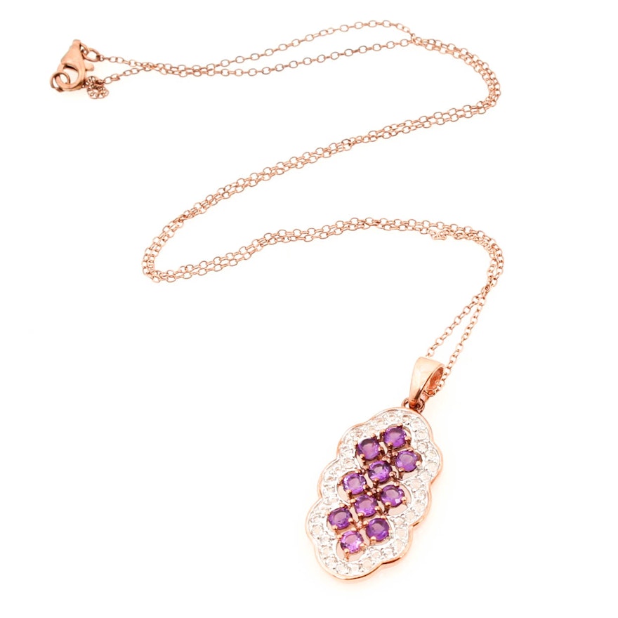 Rose Gold on Sterling Silver Amethyst and White Topaz Necklace