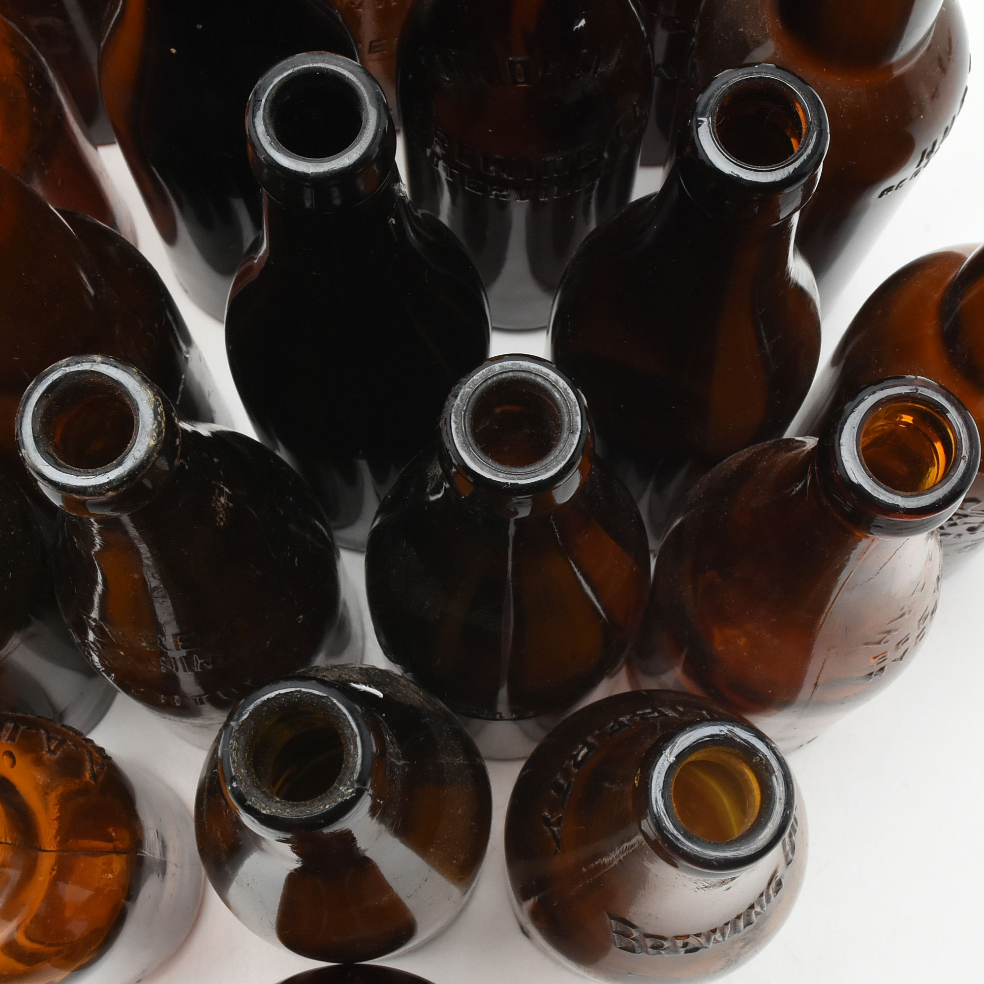 Antique Circa 1890 Amber Beer Bottles and Split Oak Basket
