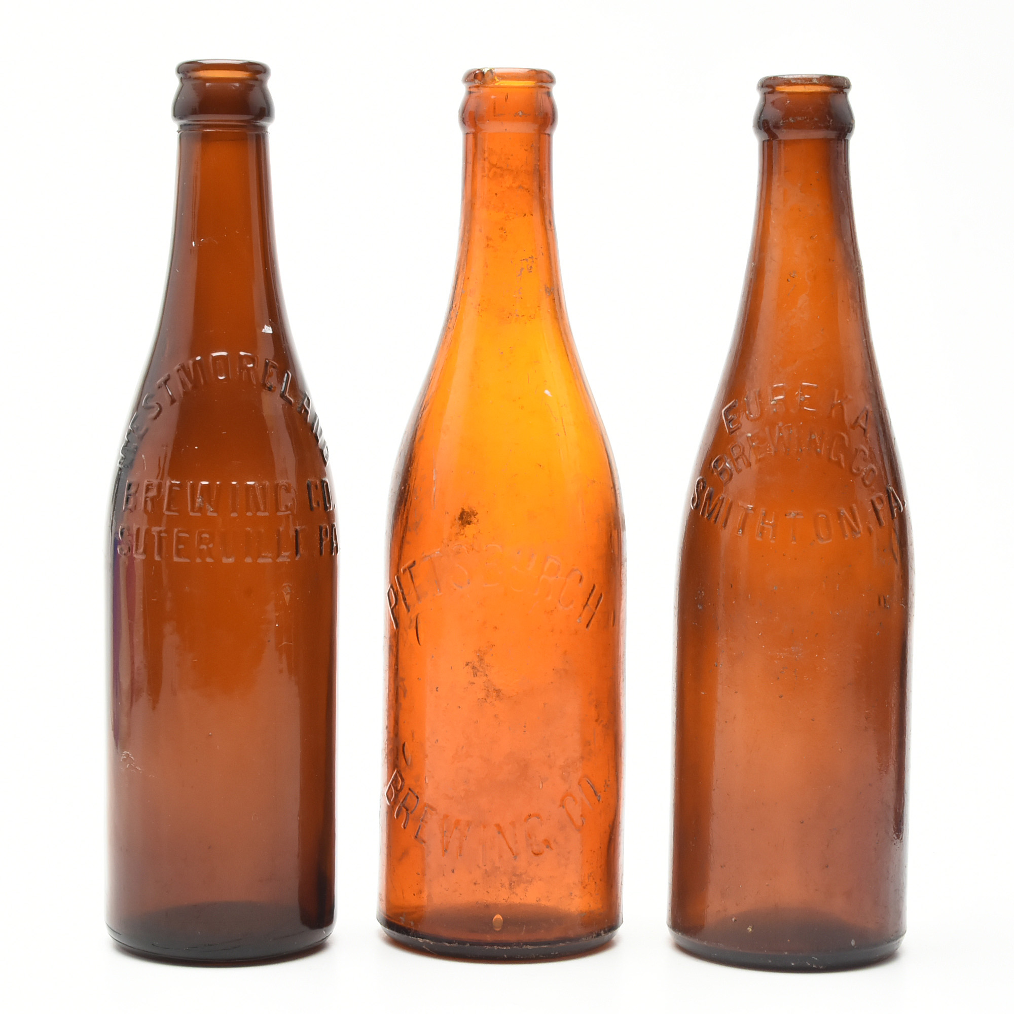 Antique Circa 1890 Amber Beer Bottles and Split Oak Basket