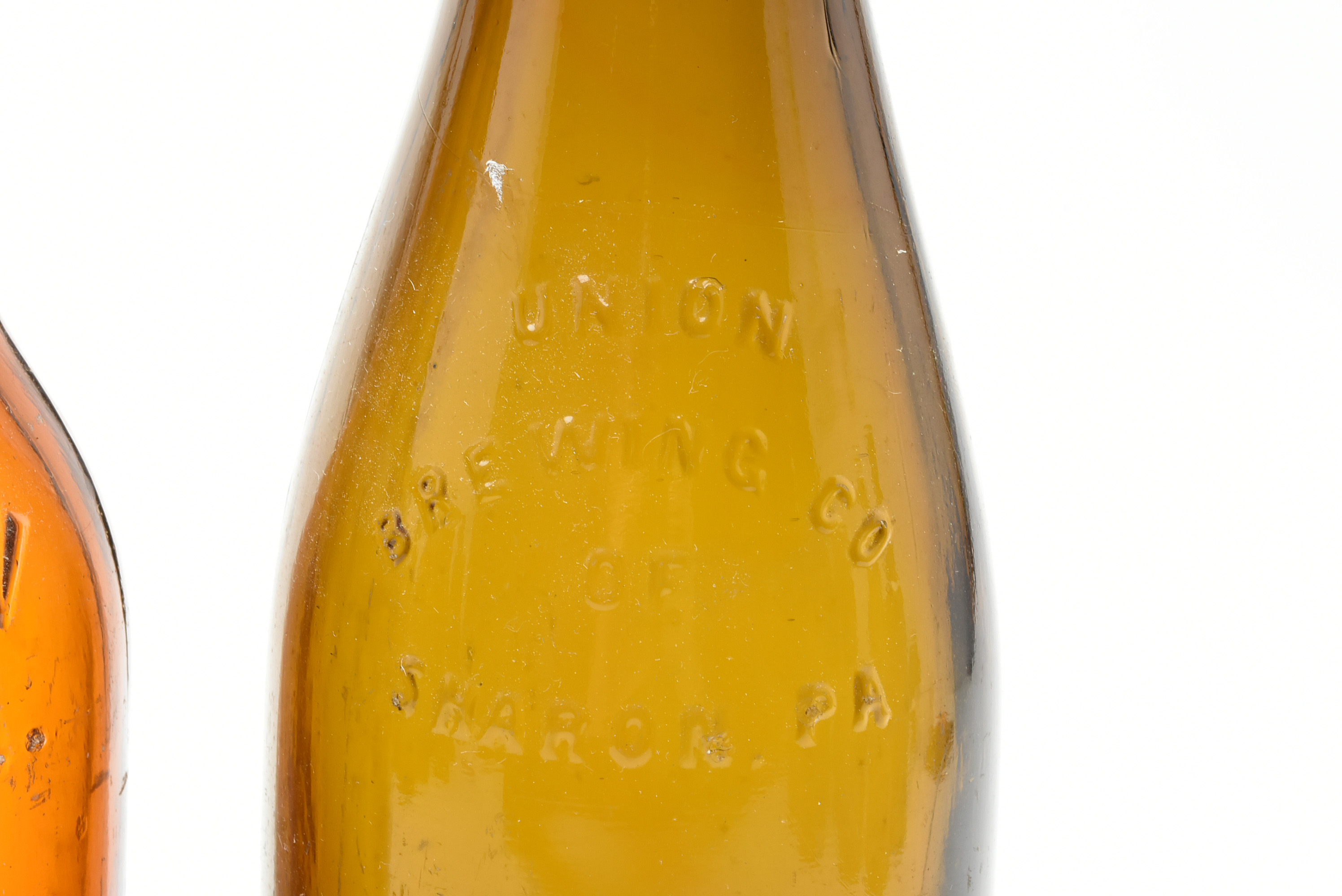 Antique Circa 1890 Amber Beer Bottles and Split Oak Basket