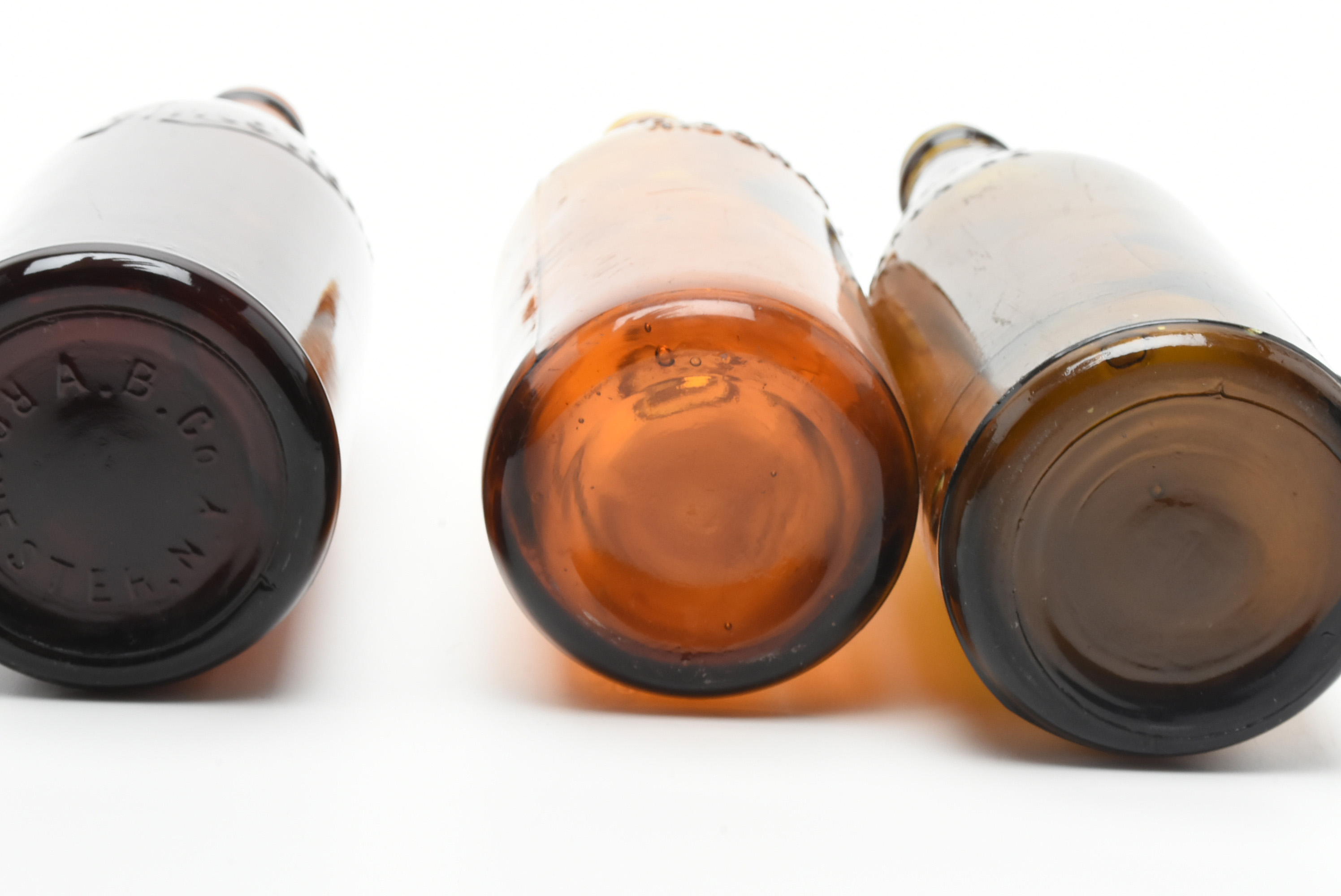 Antique Circa 1890 Amber Beer Bottles and Split Oak Basket