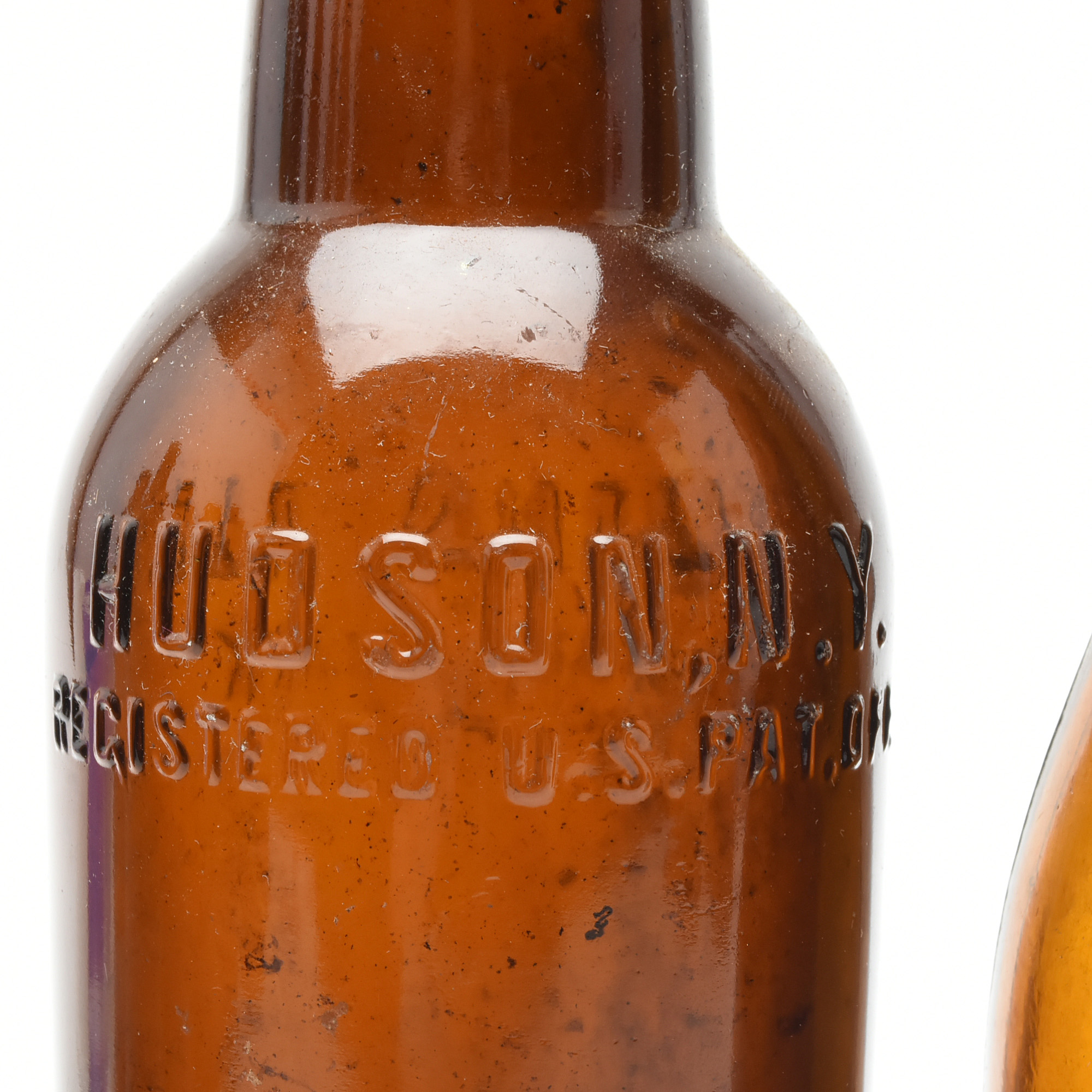 Antique Circa 1890 Amber Beer Bottles and Split Oak Basket