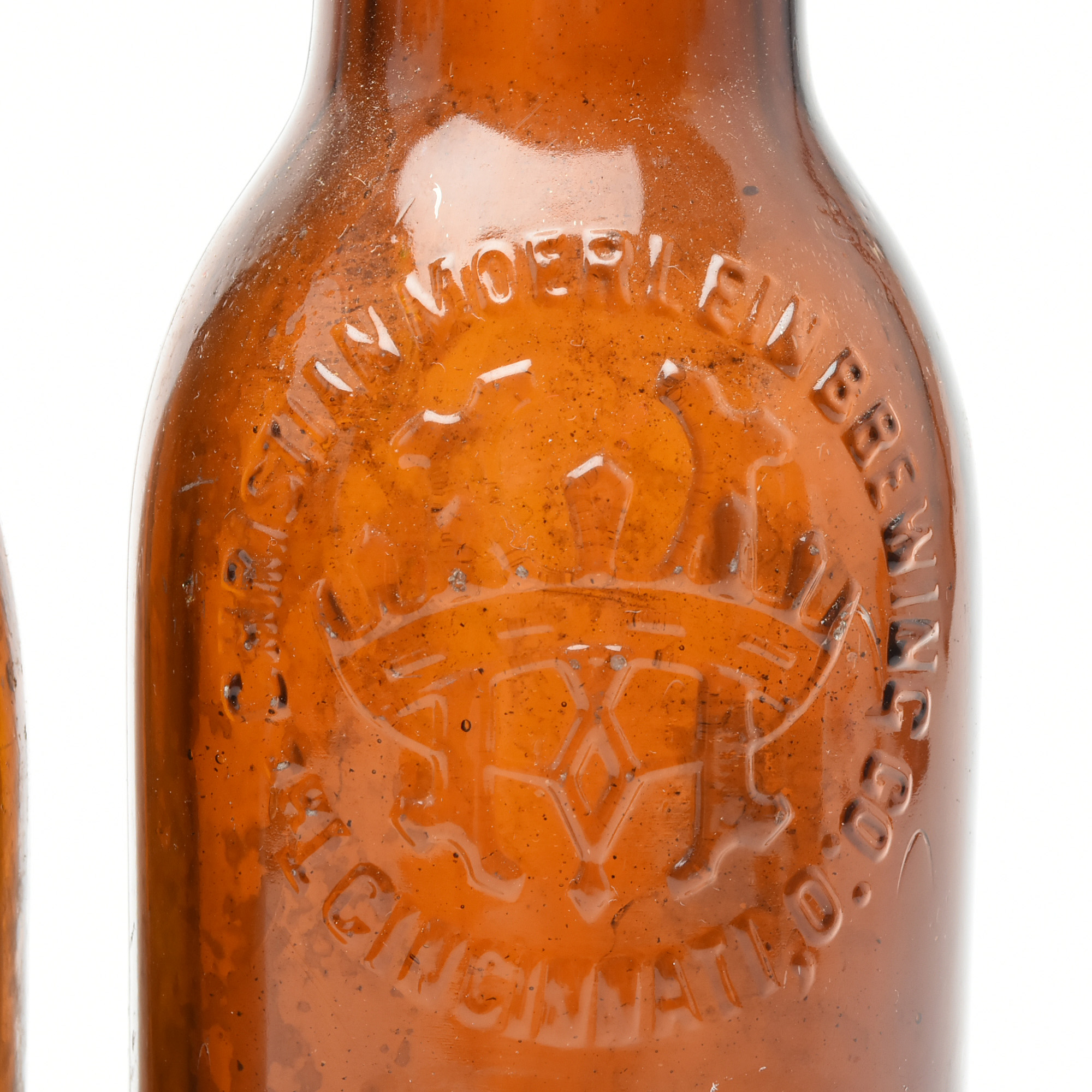 Antique Circa 1890 Amber Beer Bottles and Split Oak Basket