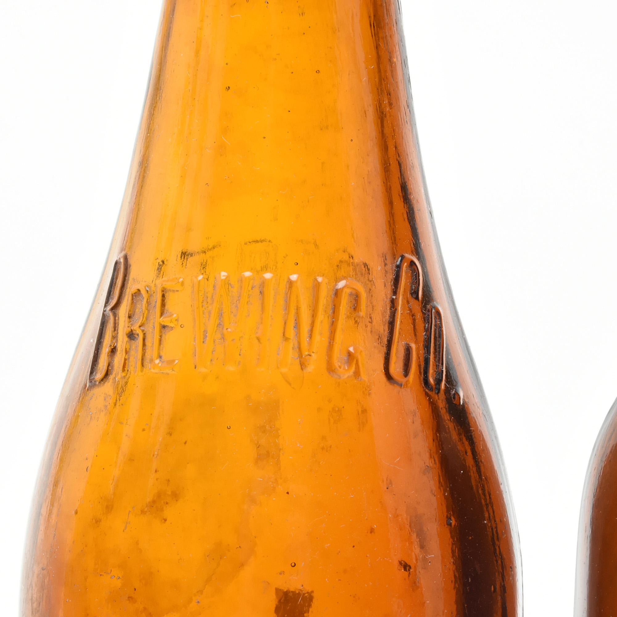 Antique Circa 1890 Amber Beer Bottles and Split Oak Basket
