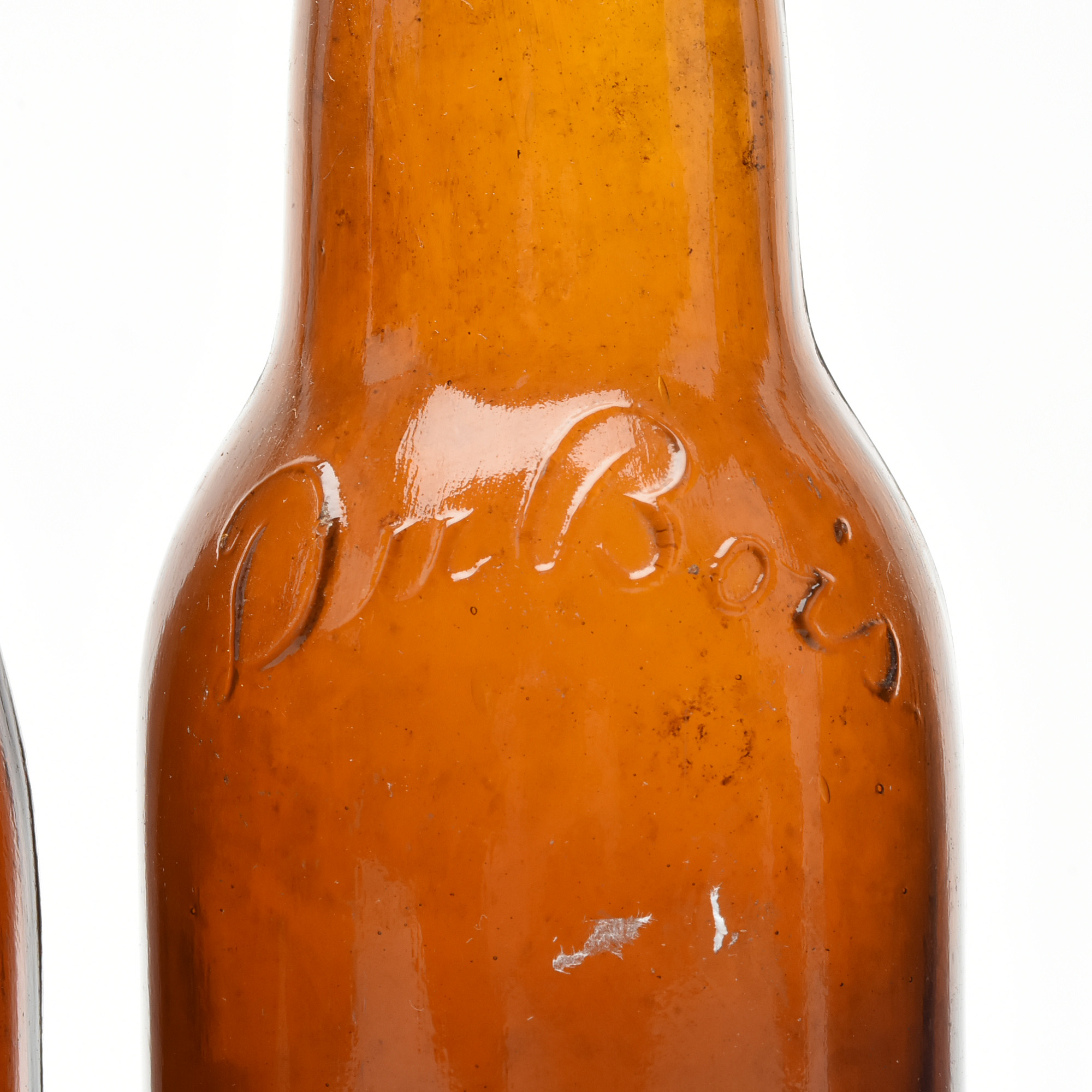 Antique Circa 1890 Amber Beer Bottles and Split Oak Basket