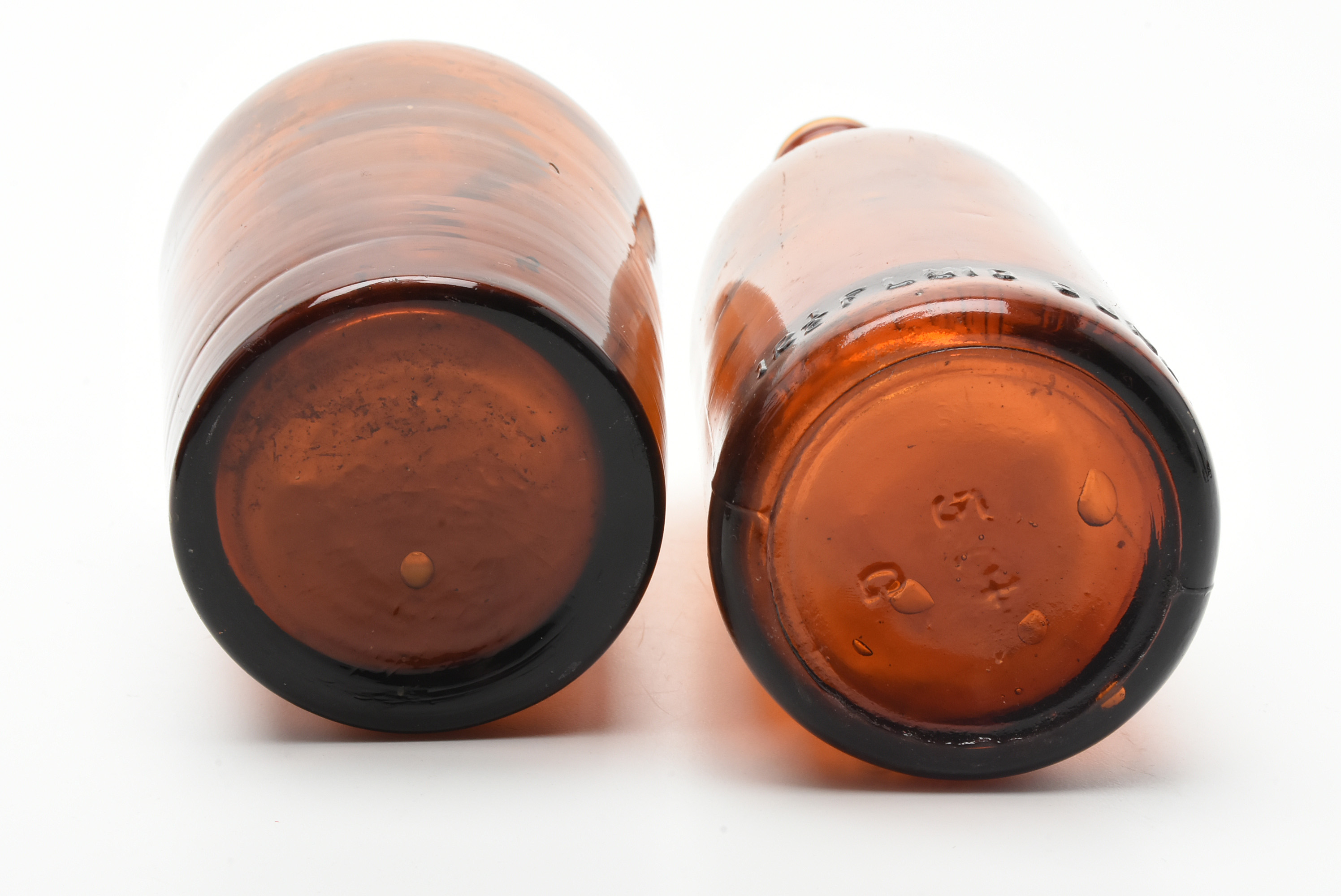 Antique Circa 1890 Amber Beer Bottles and Split Oak Basket