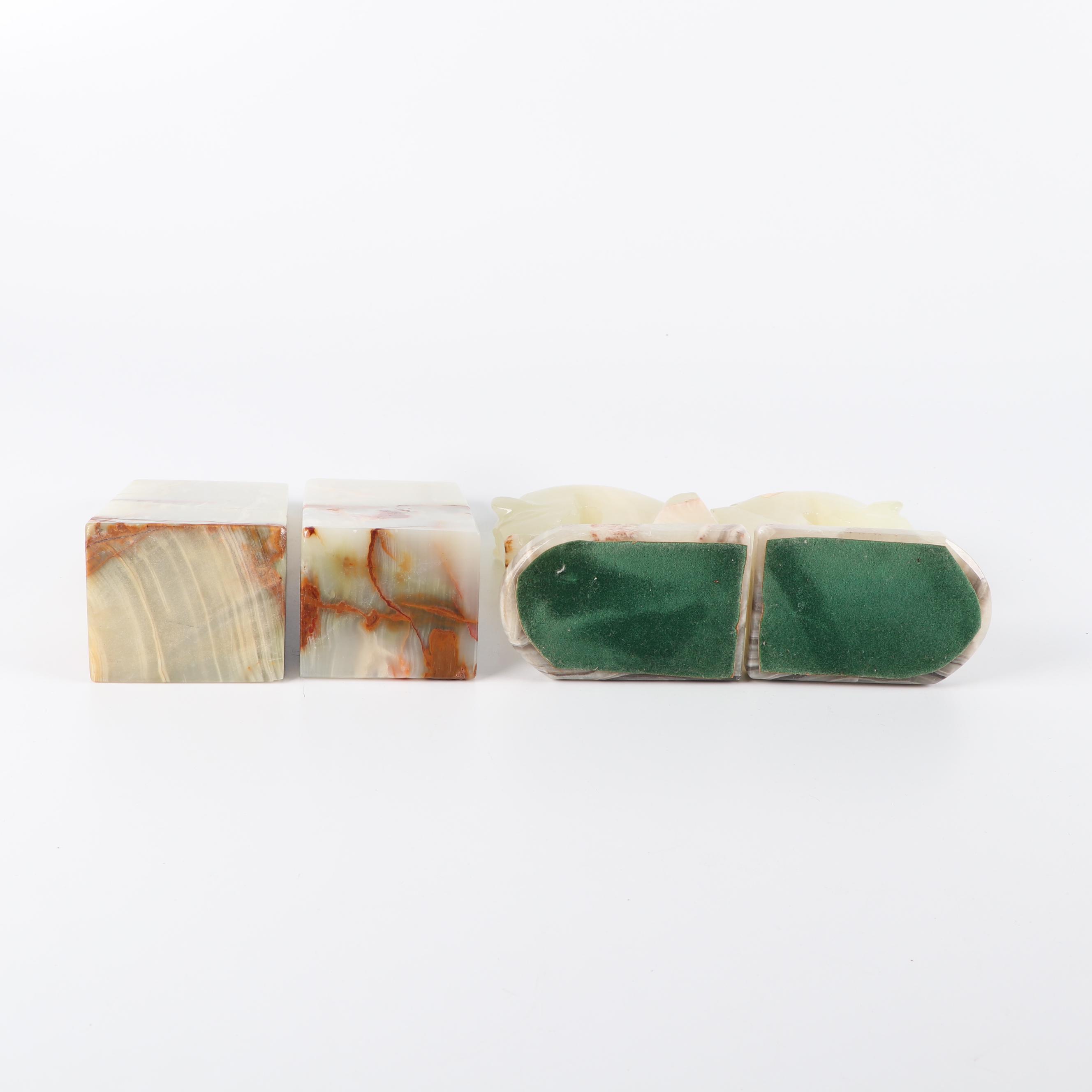 Green Onyx and Agate Bookends