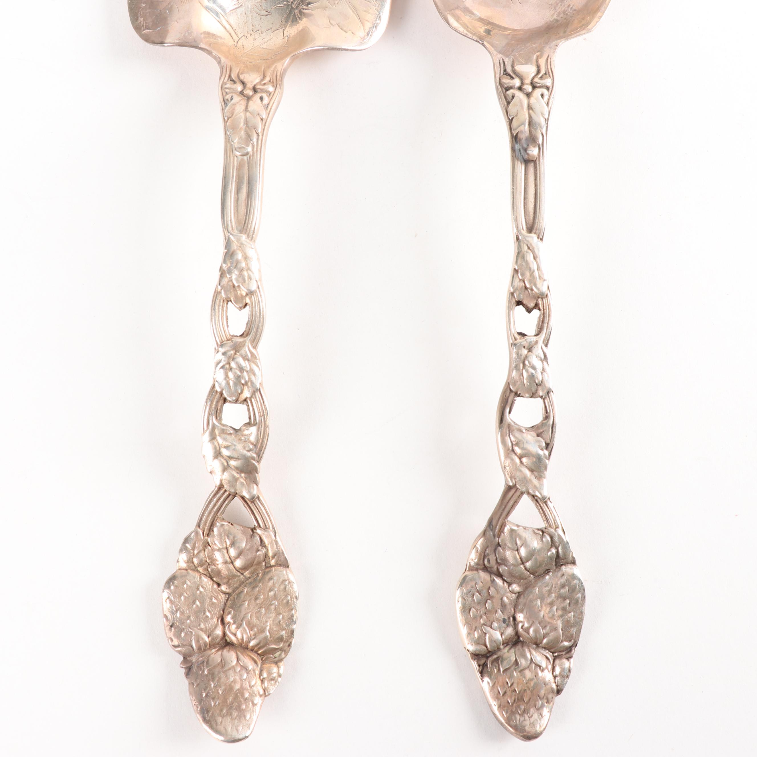 Sterling Silver Strawberry Motif Cake Server and Berry Spoon