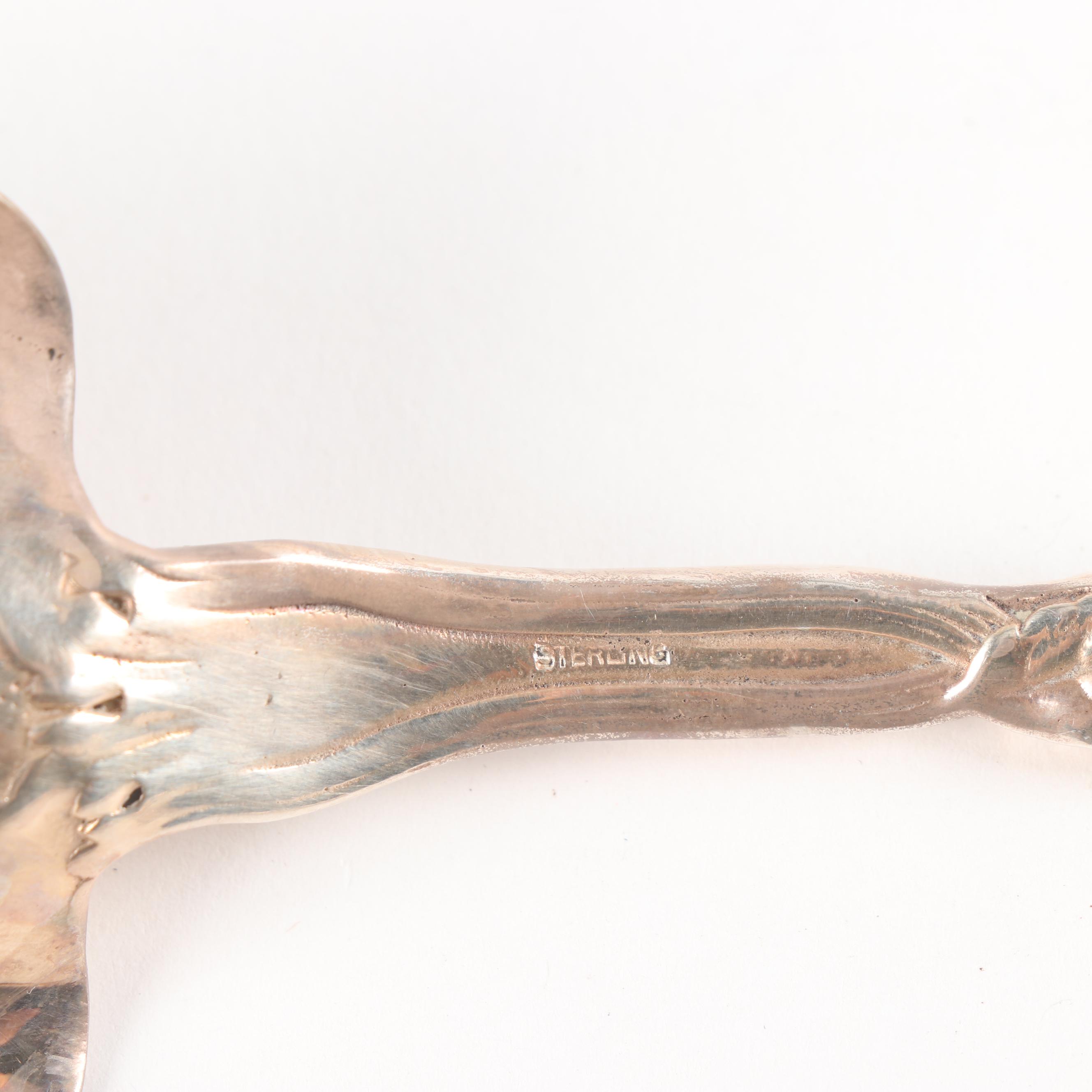 Sterling Silver Strawberry Motif Cake Server and Berry Spoon