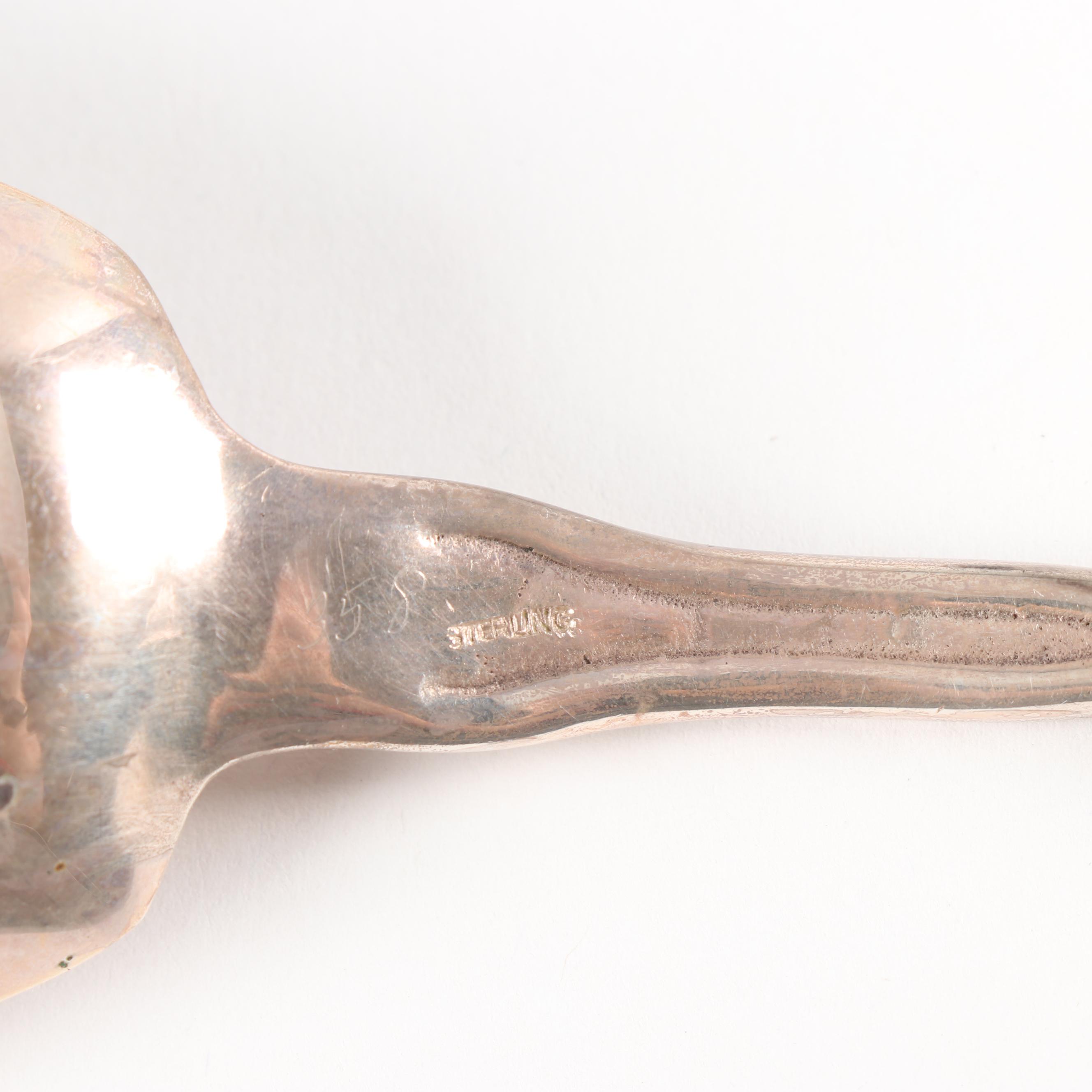 Sterling Silver Strawberry Motif Cake Server and Berry Spoon