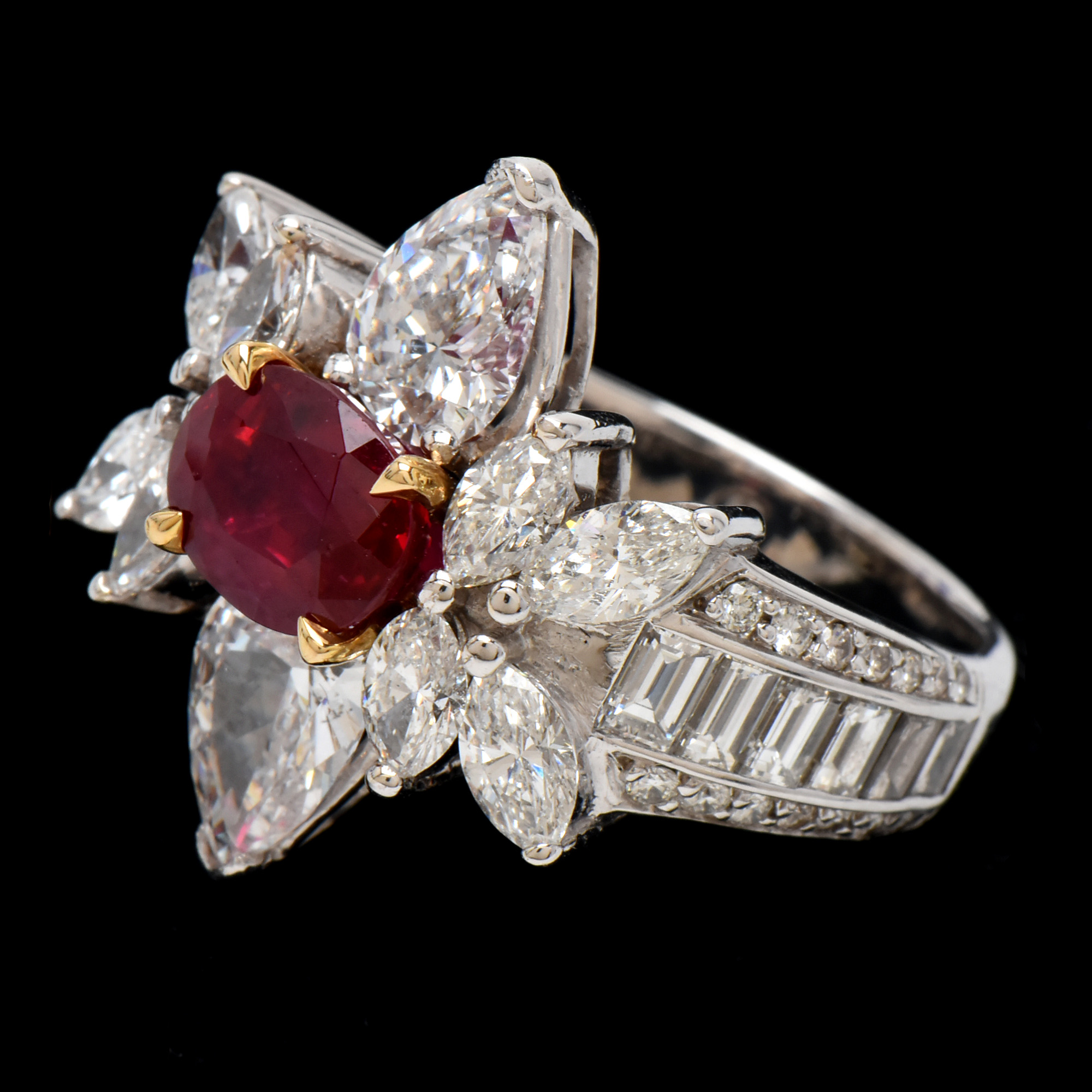 14K White Gold 2.00 CT Burmese Ruby and 4.32 CTW Diamond Ring with GIA Report