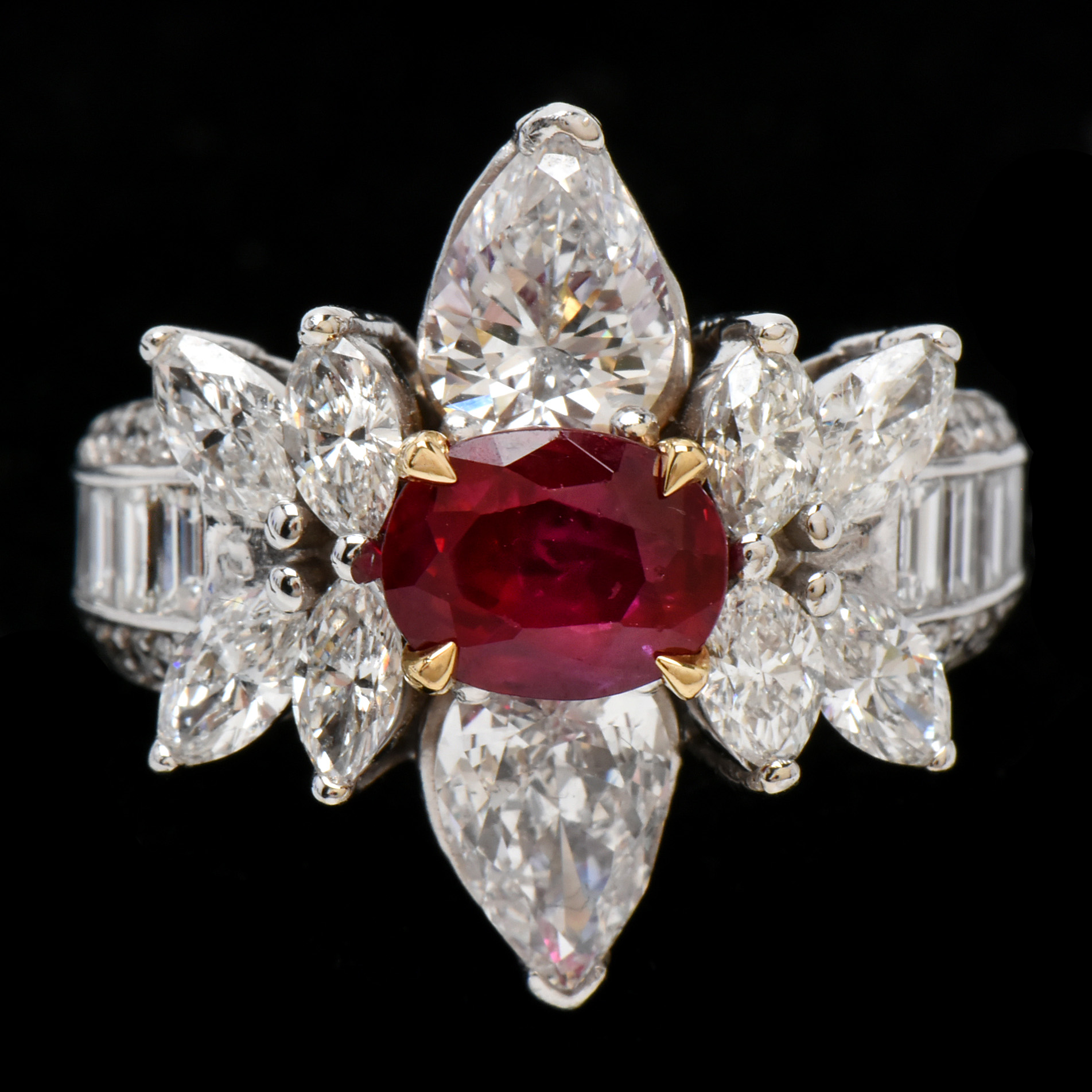 14K White Gold 2.00 CT Burmese Ruby and 4.32 CTW Diamond Ring with GIA Report
