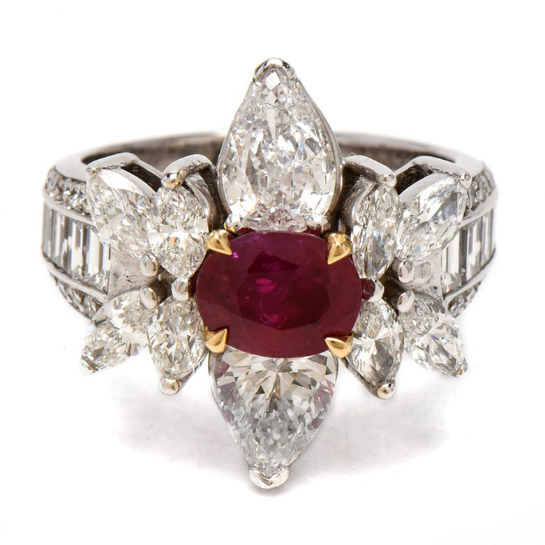 14K White Gold 2.00 CT Burmese Ruby and 4.32 CTW Diamond Ring with GIA Report