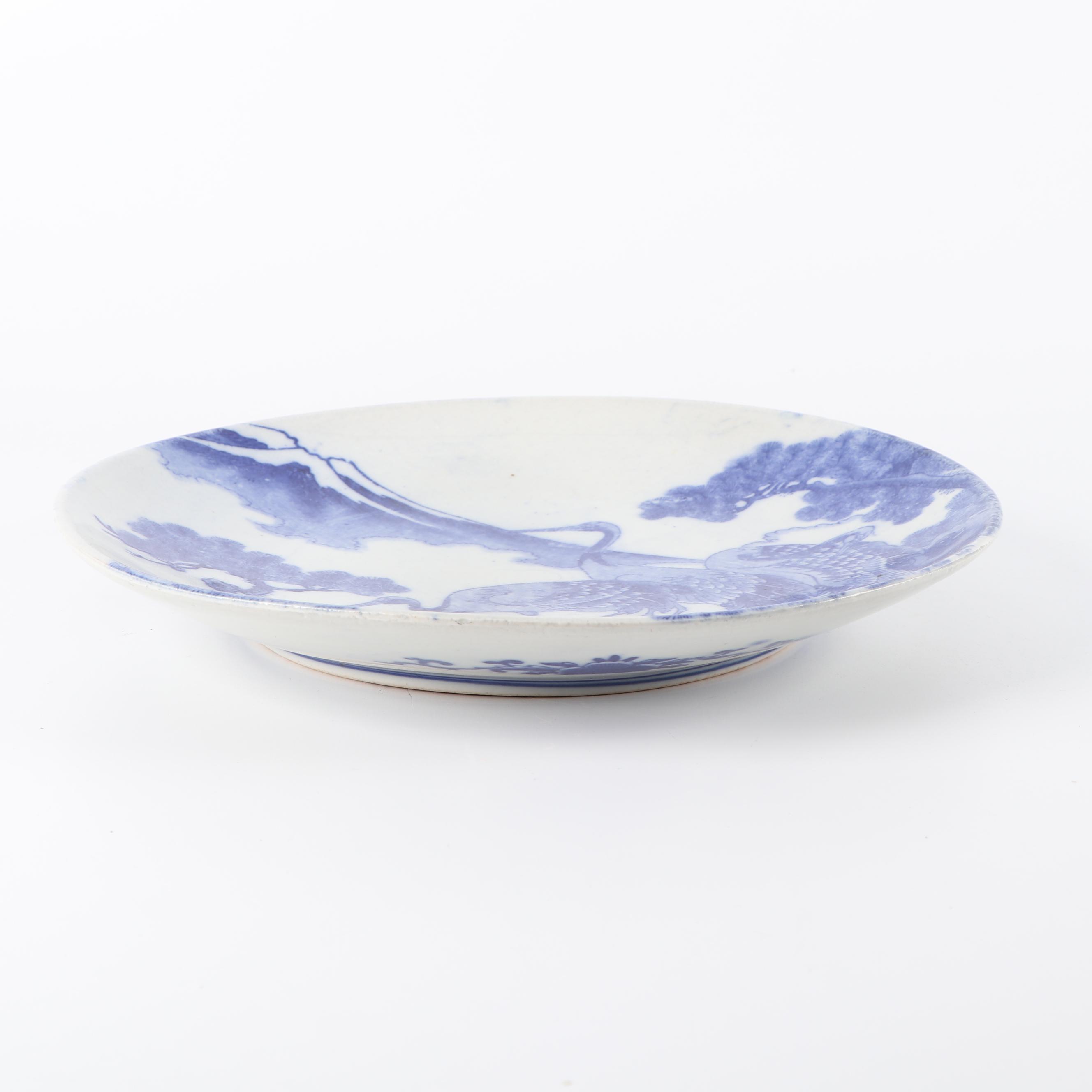Japanese Porcelain Platter featuring Cranes in Landscape