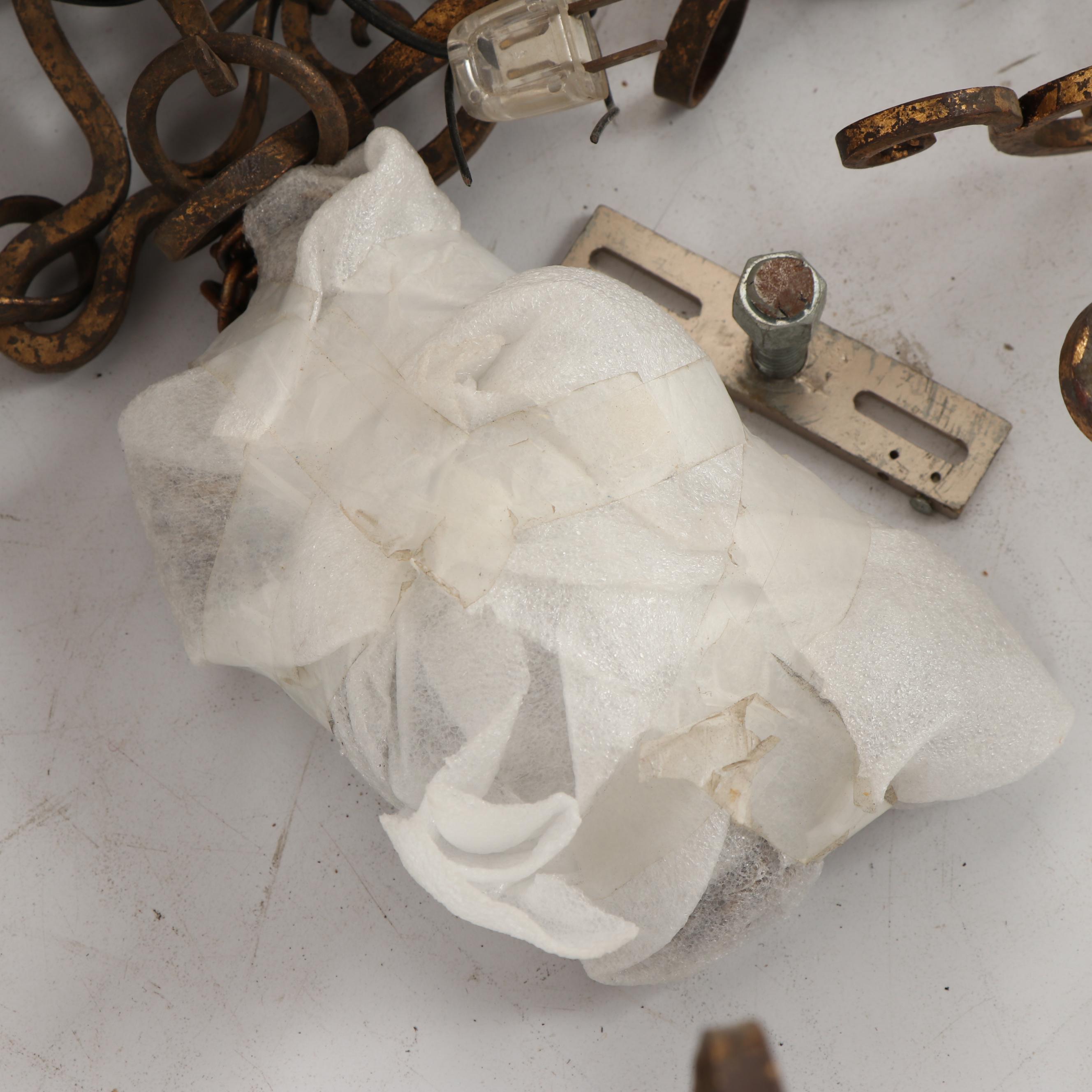 Vintage Seven Light Scrolled Wrought Metal Chandelier with Fleur de Lis Crown