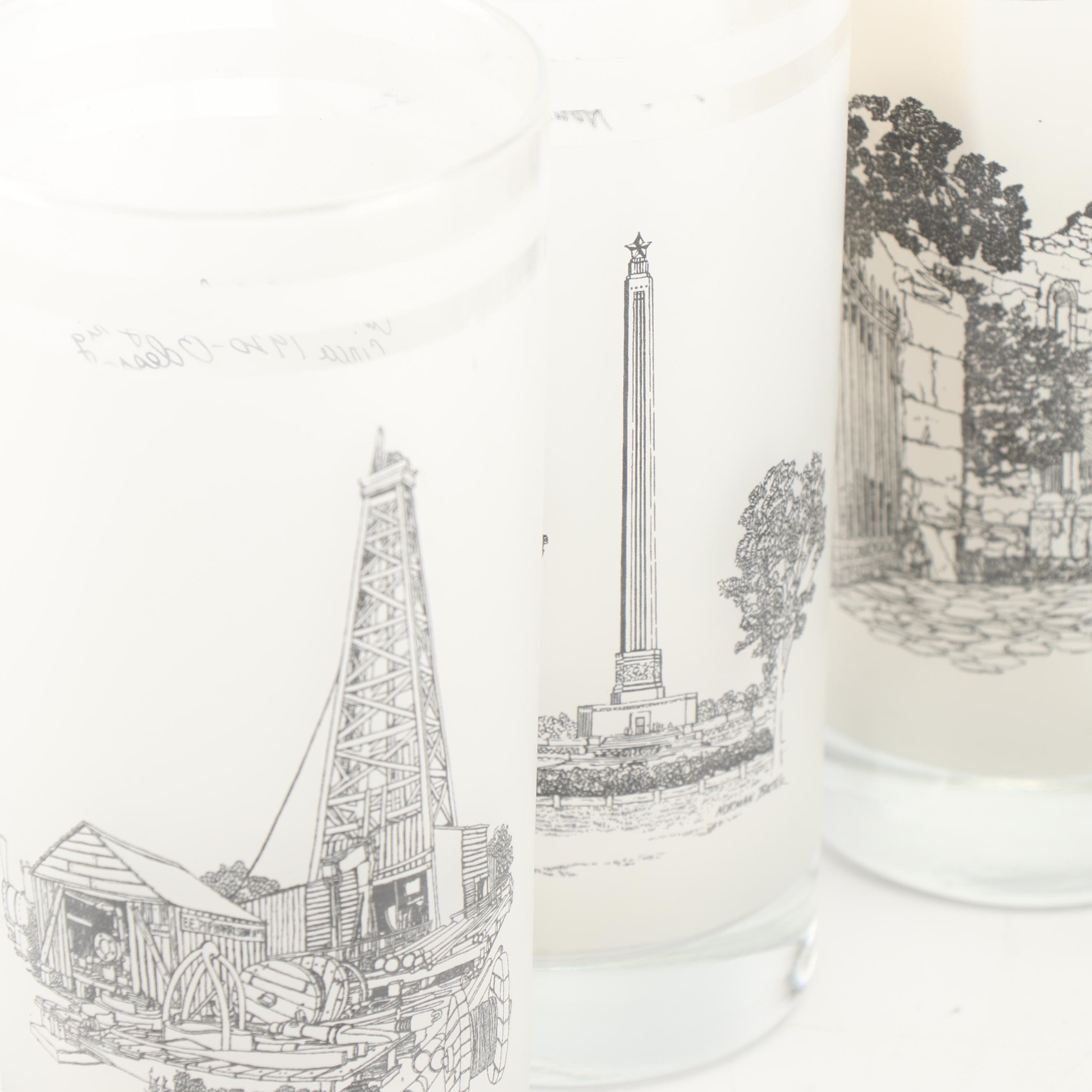 1986 Texas Anniversary Anchor Hocking Glasses with Artwork by Norman Baxter