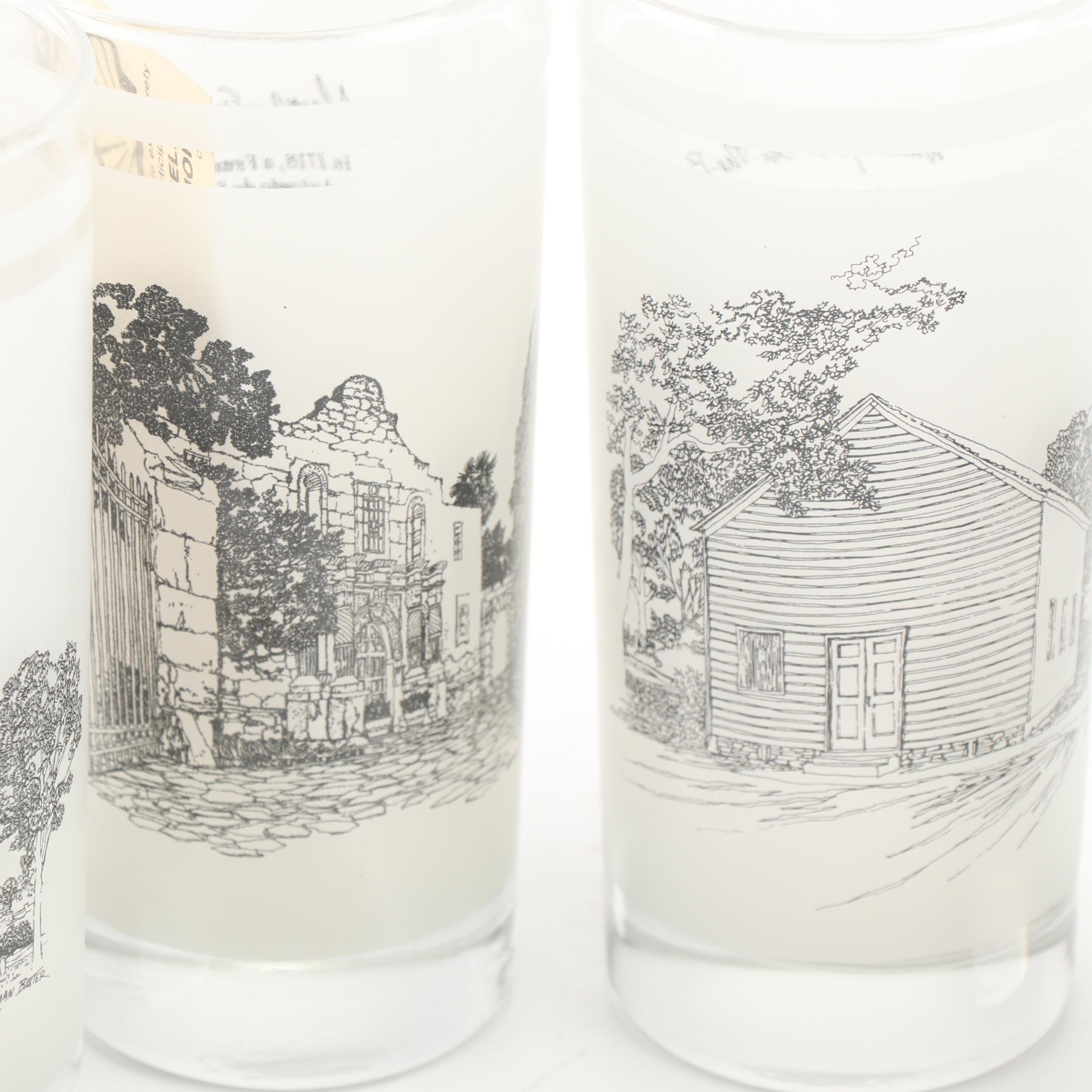 1986 Texas Anniversary Anchor Hocking Glasses with Artwork by Norman Baxter