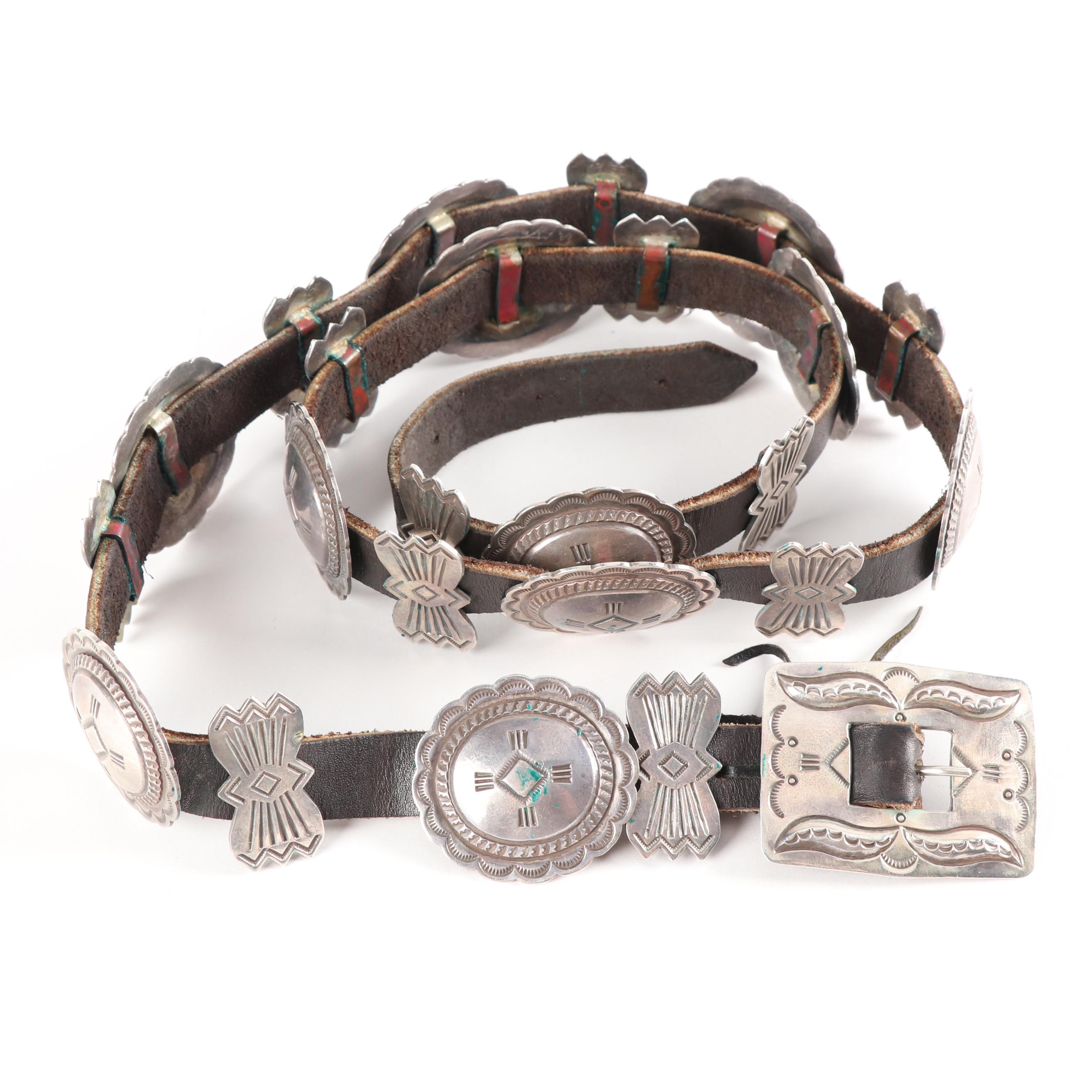 Vintage Roger Skeet Native American Navajo Sterling Silver Concho Leather Belt