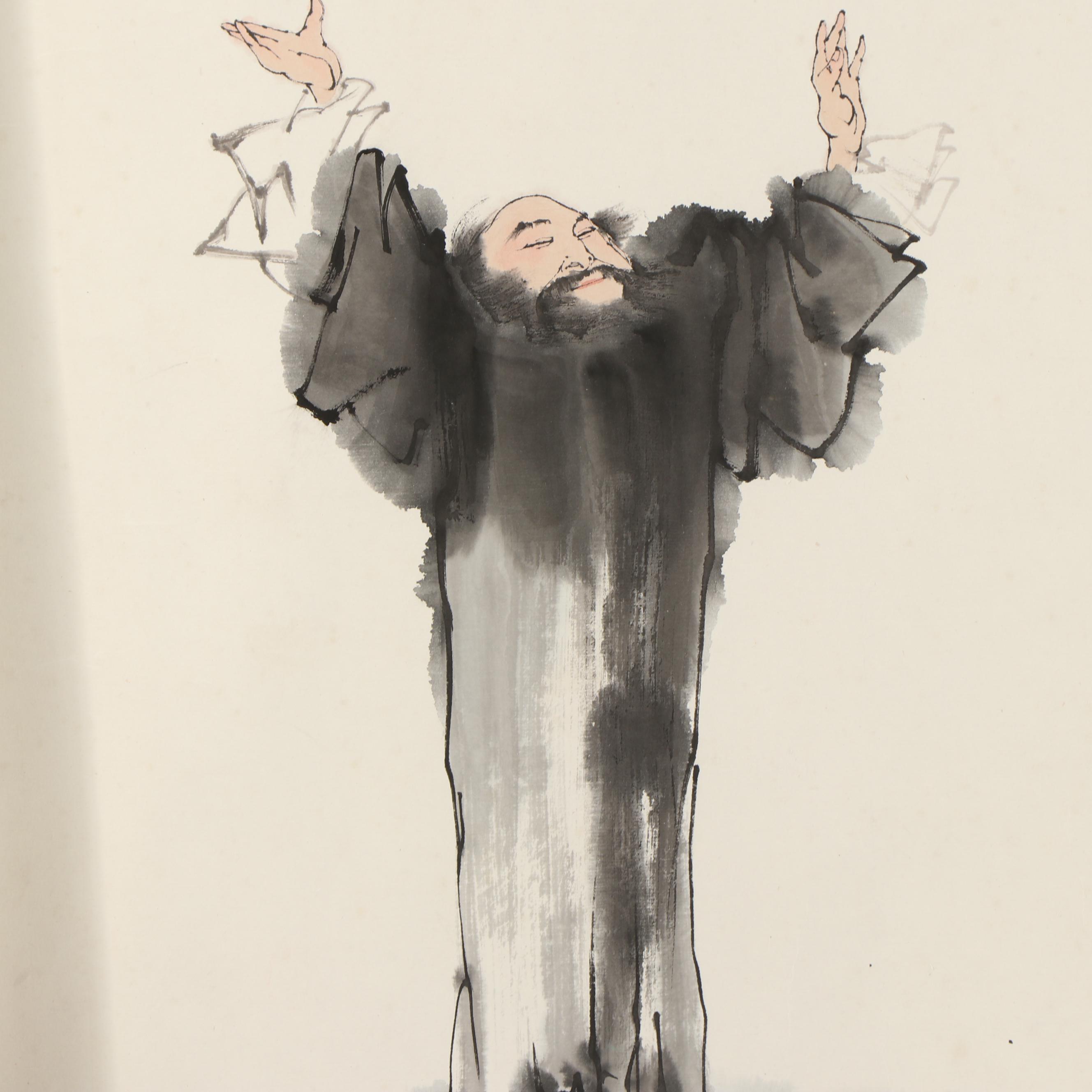 Chinese Figural Watercolor Handscroll