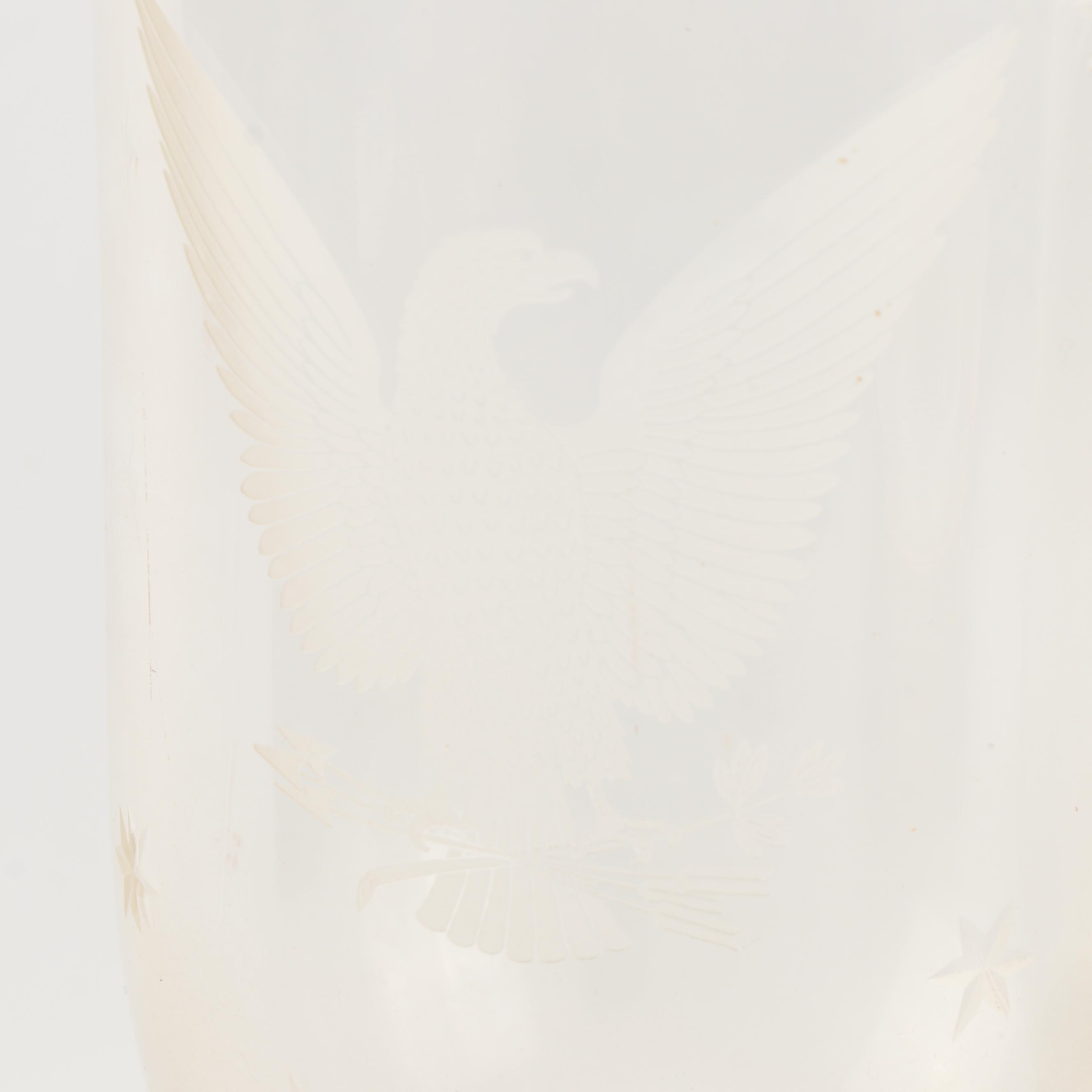 Etched American Eagle Glass and Brass Candleholders