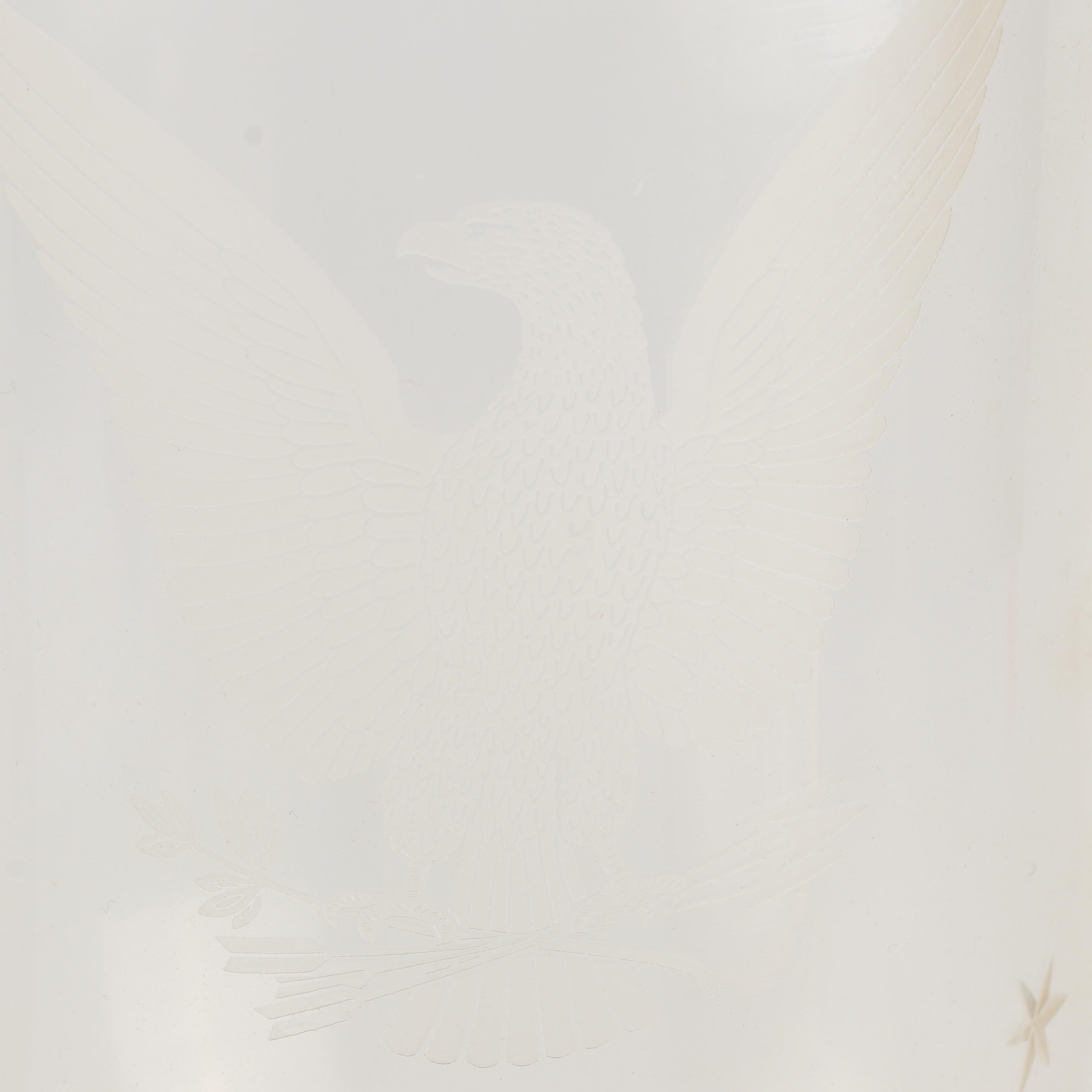 Etched American Eagle Glass and Brass Candleholders