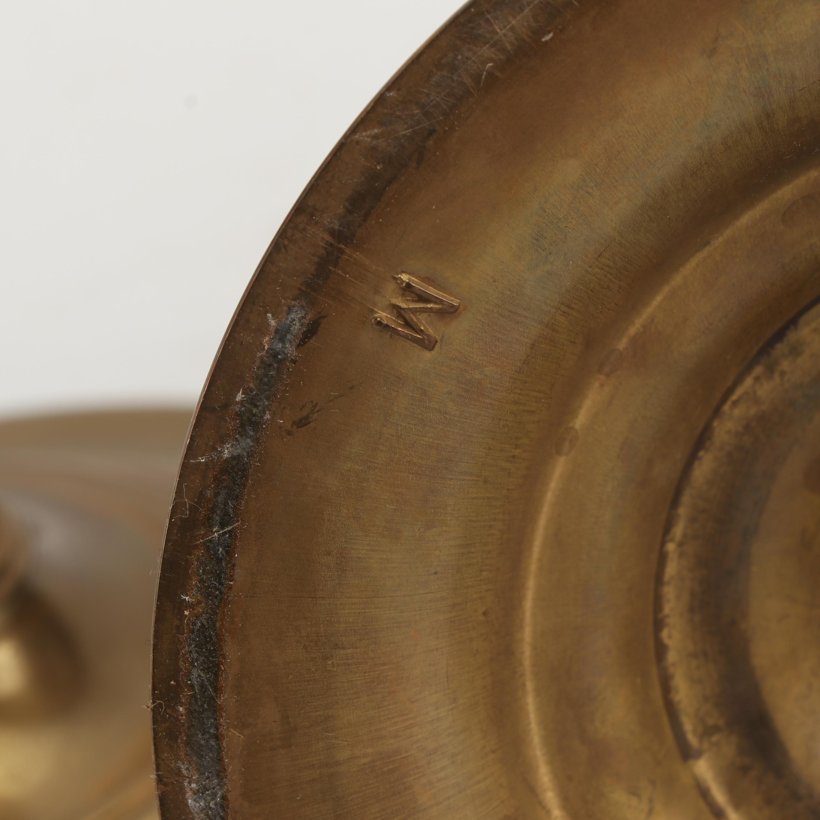 Etched American Eagle Glass and Brass Candleholders