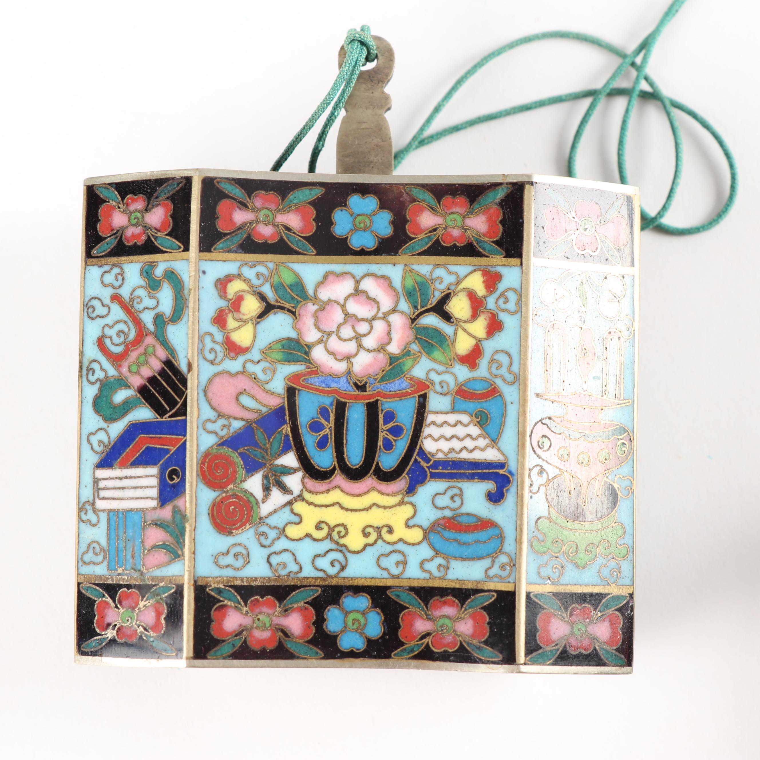 Chinese Cloisonné Water Pipe with Other Pipes and Embroidered Pouch