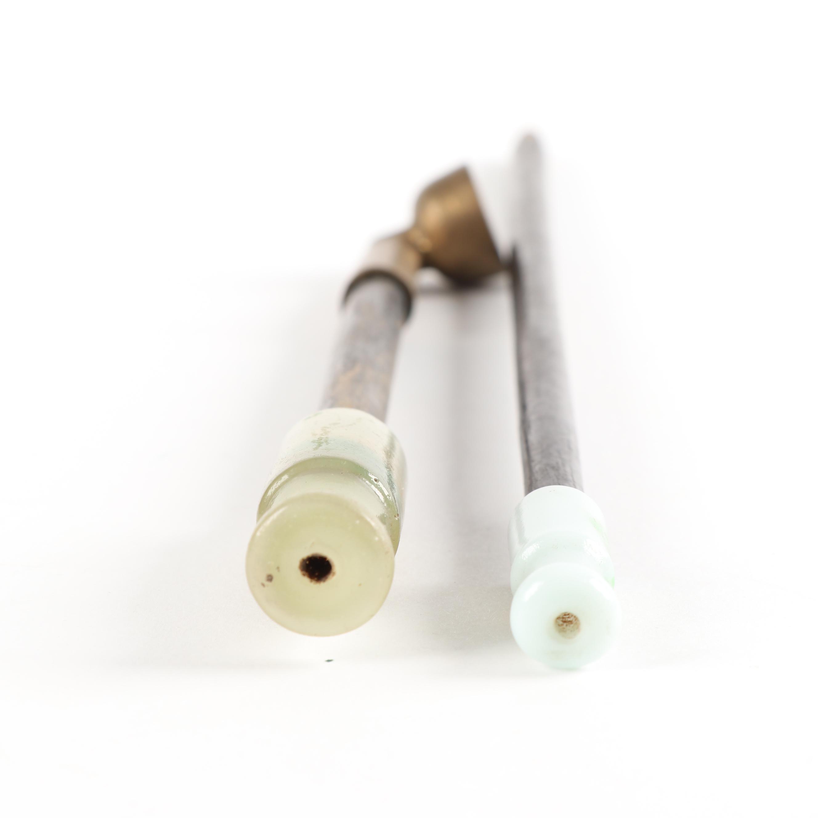 Chinese Cloisonné Water Pipe with Other Pipes and Embroidered Pouch