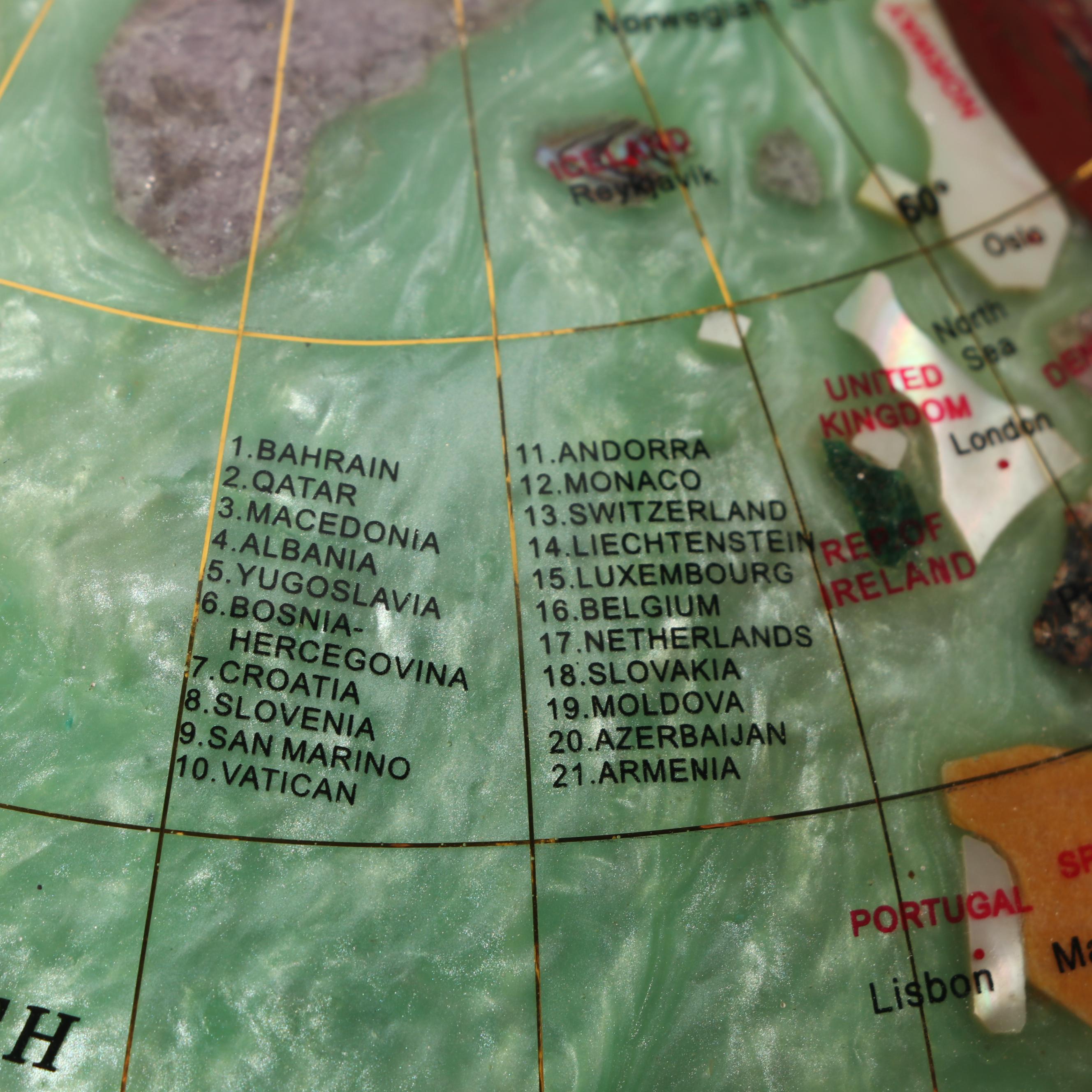 Stone Inlay Desk Globe and Stand