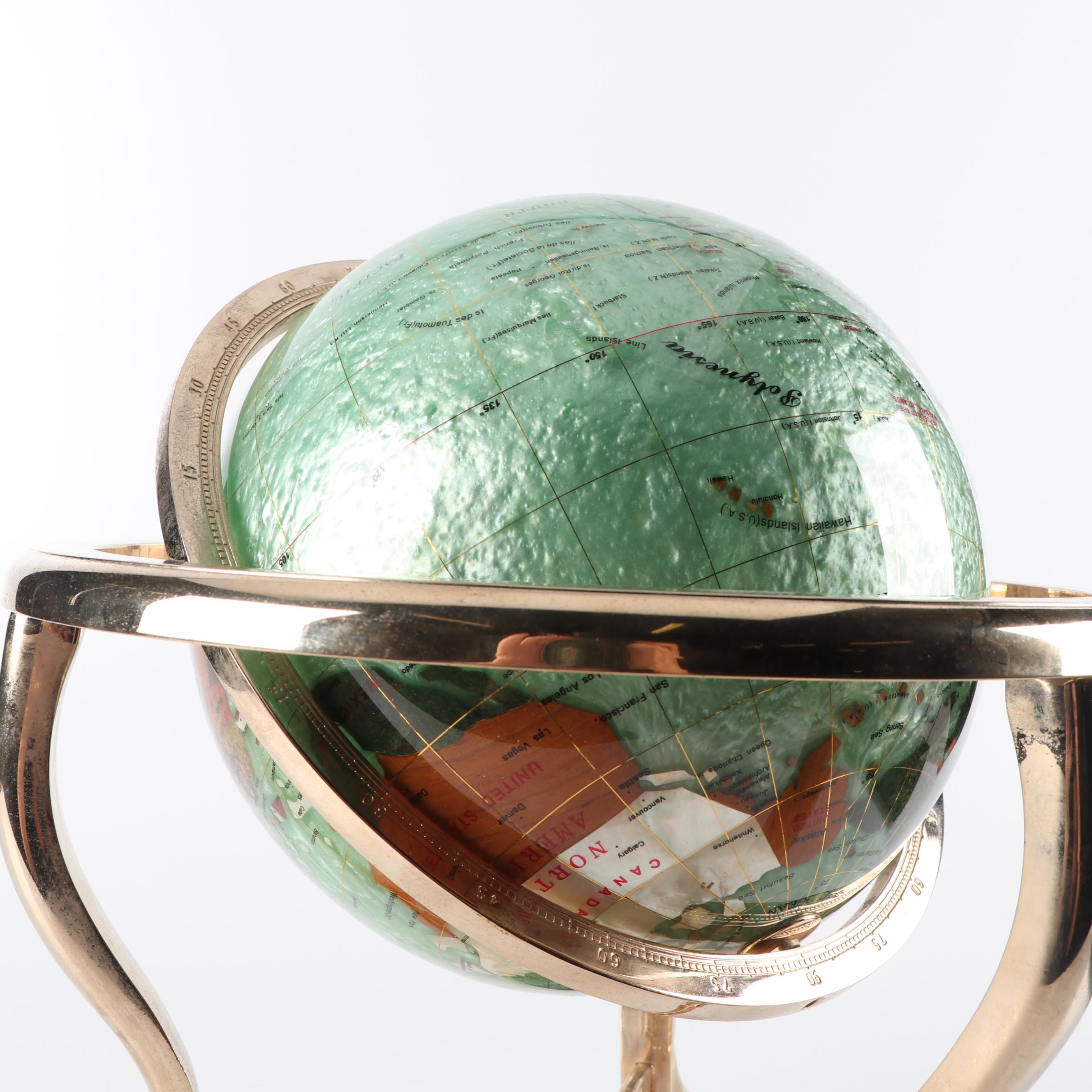 Stone Inlay Desk Globe and Stand