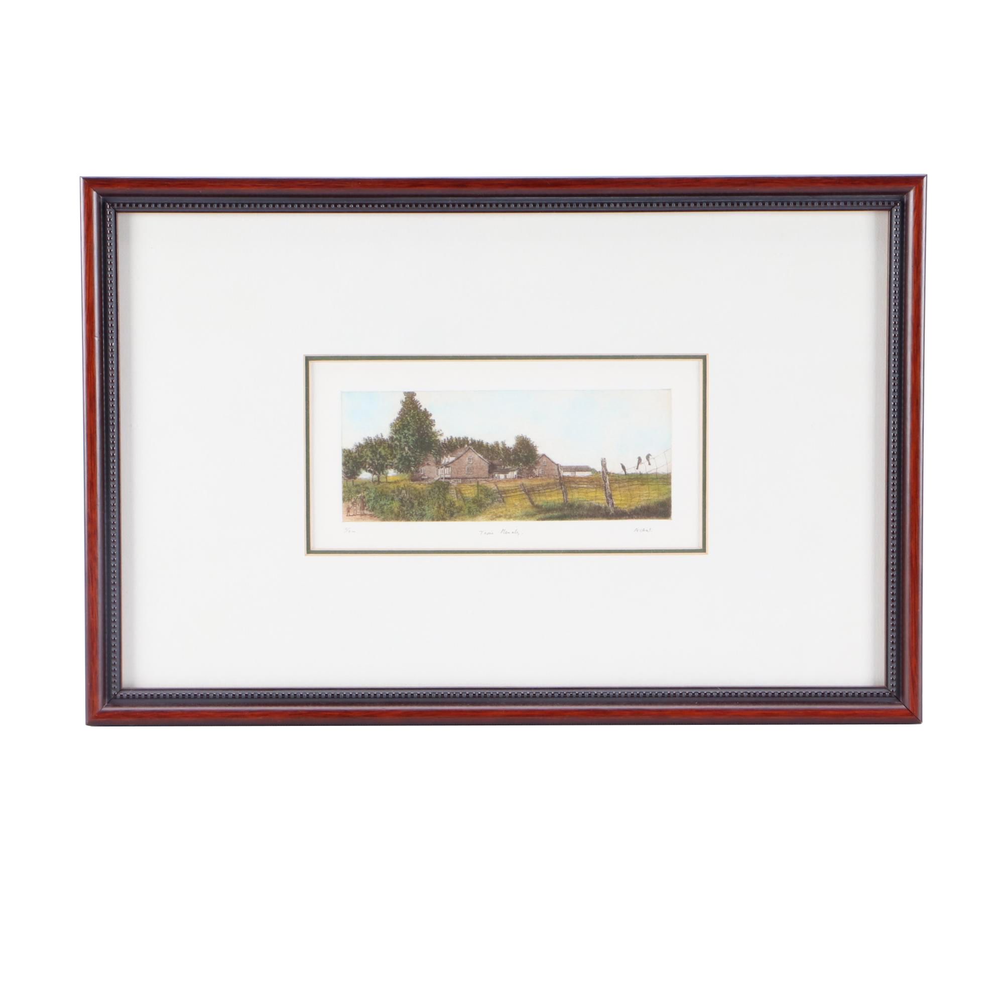 Miniature Hand-Colored Landscape Etching