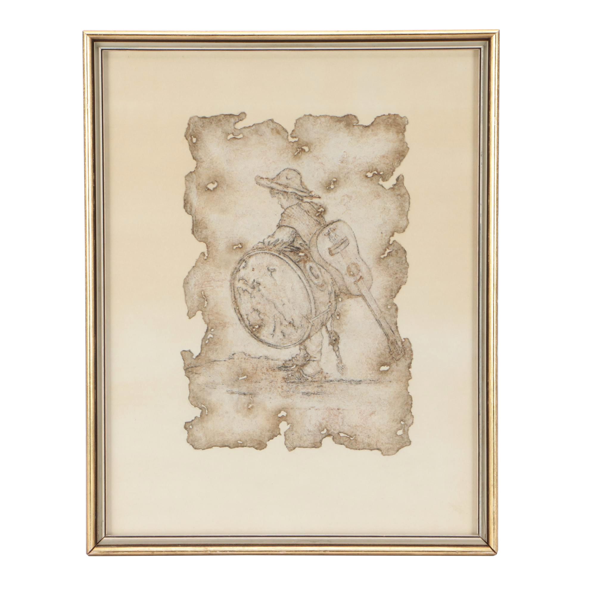 Ink Drawing on Distressed Handmade Paper