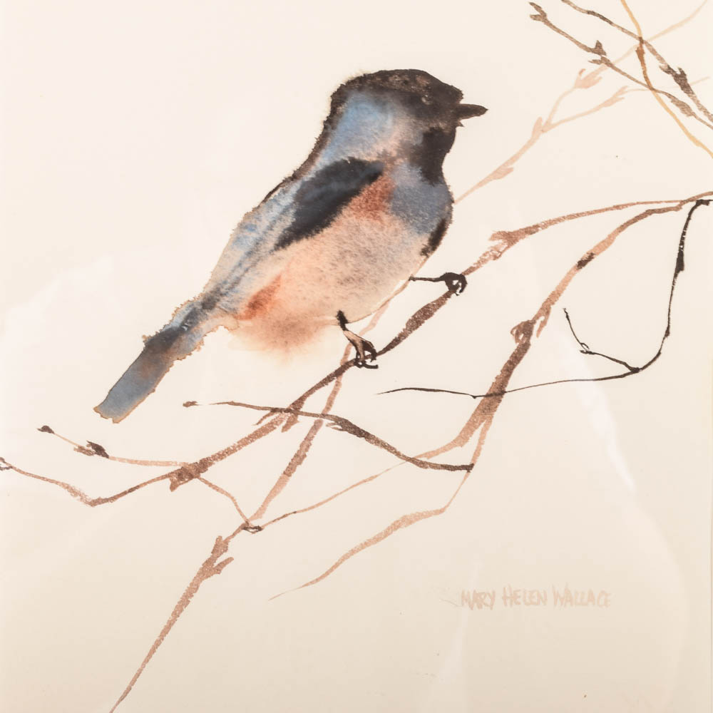 Mary Helen Wallace Watercolor of a Bluebird