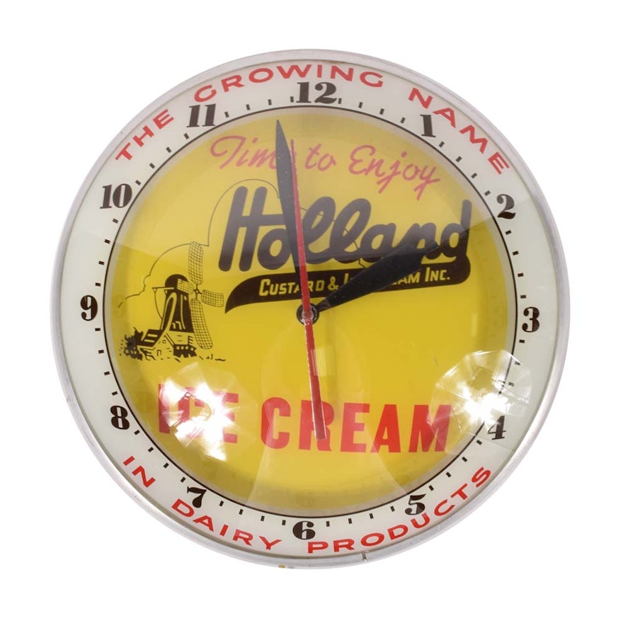 Vintage Lighted Holland Custard & Ice Cream Wall Clock