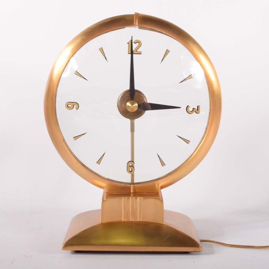 Mid-Century Haddon Lighted Hour Brass Desk Clock