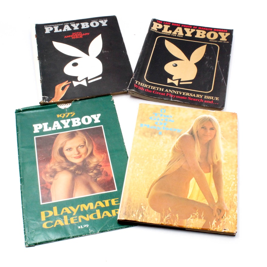 Vintage "Playboy" 1975 Playmate Calendar, Book, and Magazines