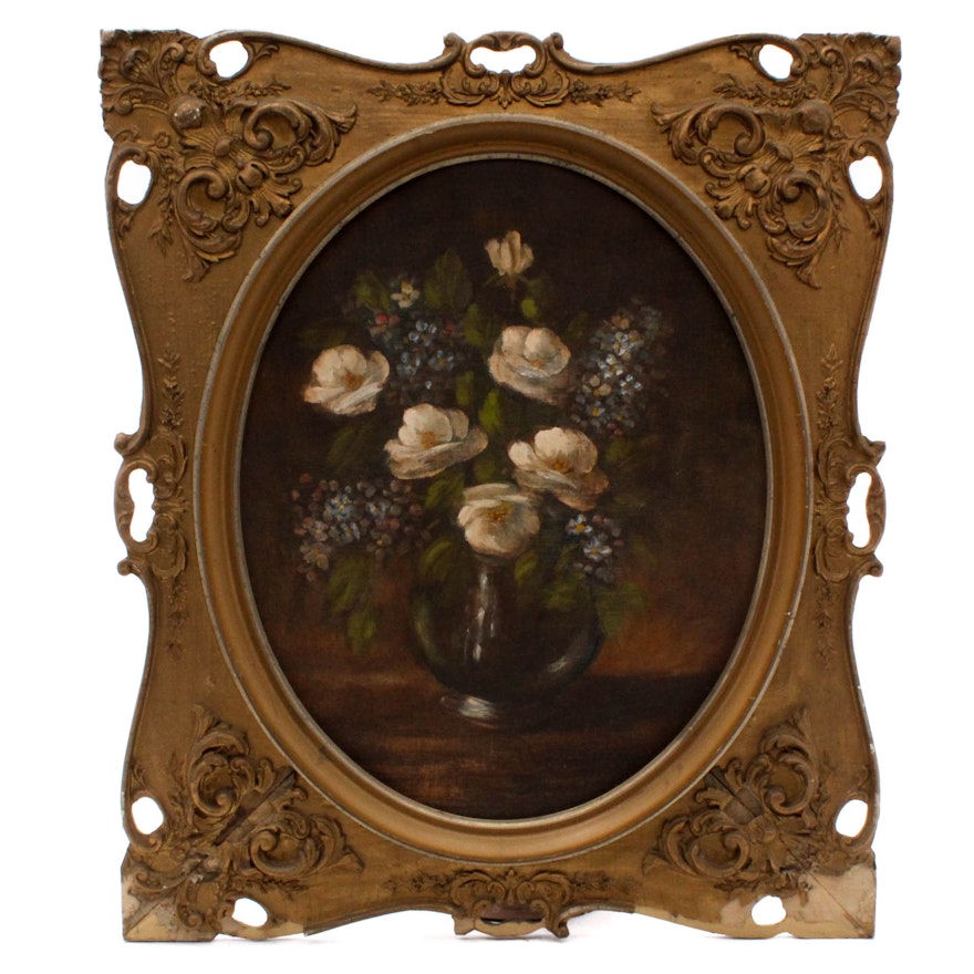 Vintage Floral Still Life Oil Painting