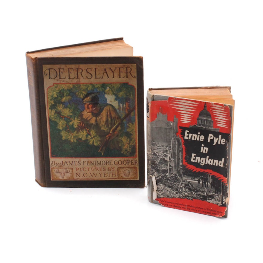 "Ernie Pyle in England" by McBride and "Deerslayer" by Cooper