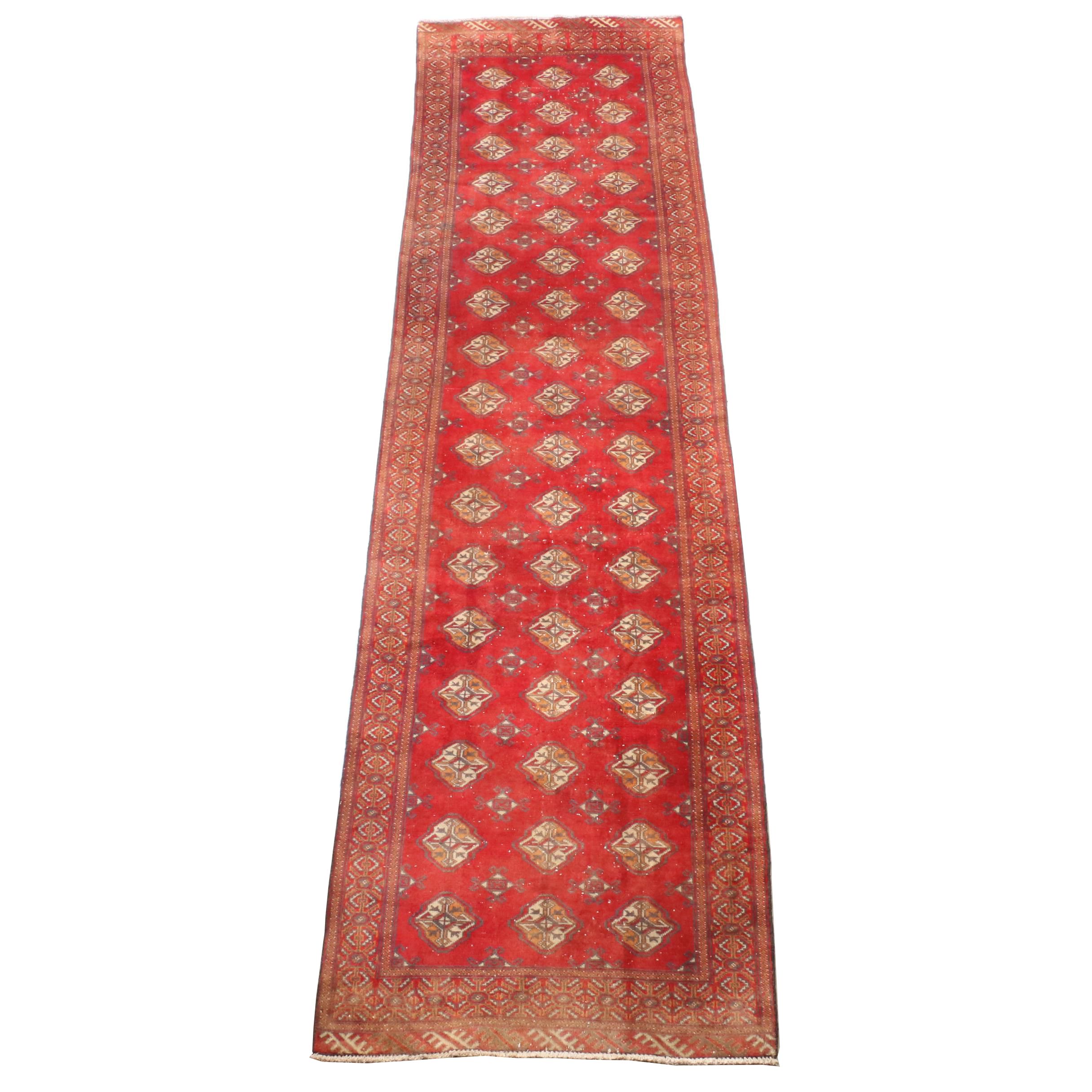 Vintage Hand-Knotted Russian Bokhara Wool Carpet Runner