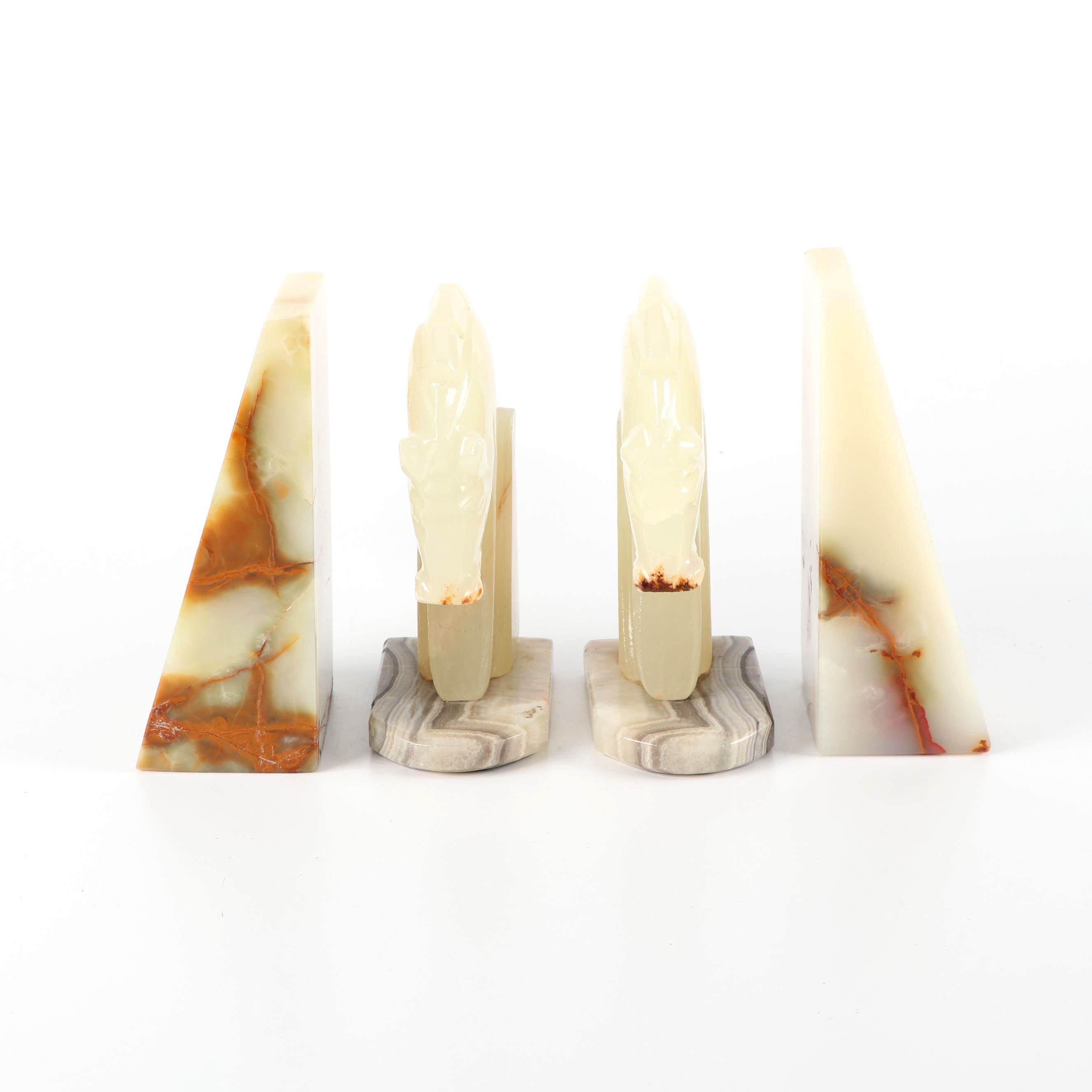 Green Onyx and Agate Bookends