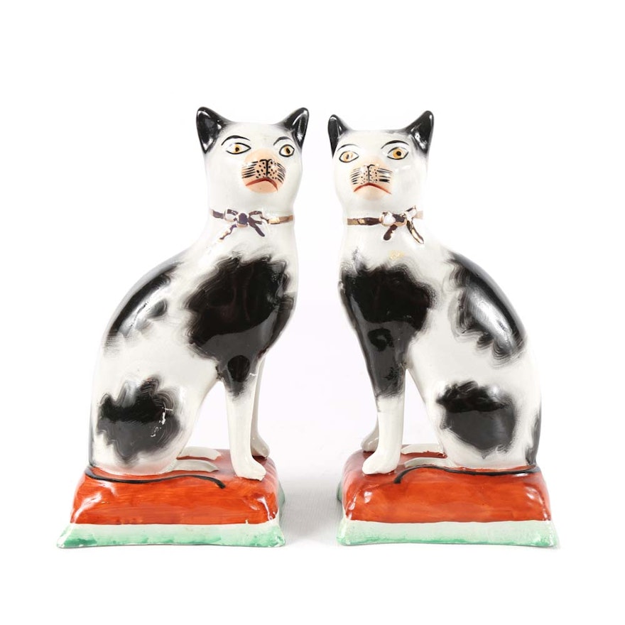 Vintage Staffordshire Style Cats