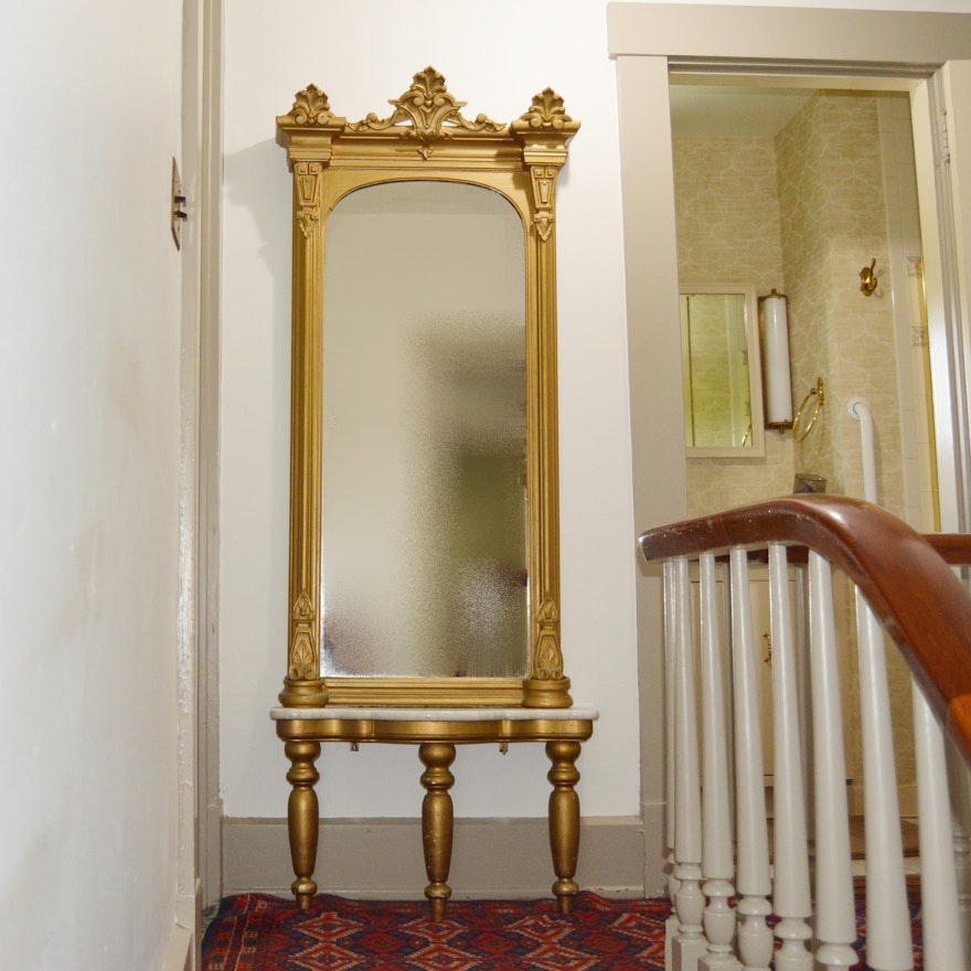 Rococo Revival Gilt and Marble Pier Mirror, Late 19th Century