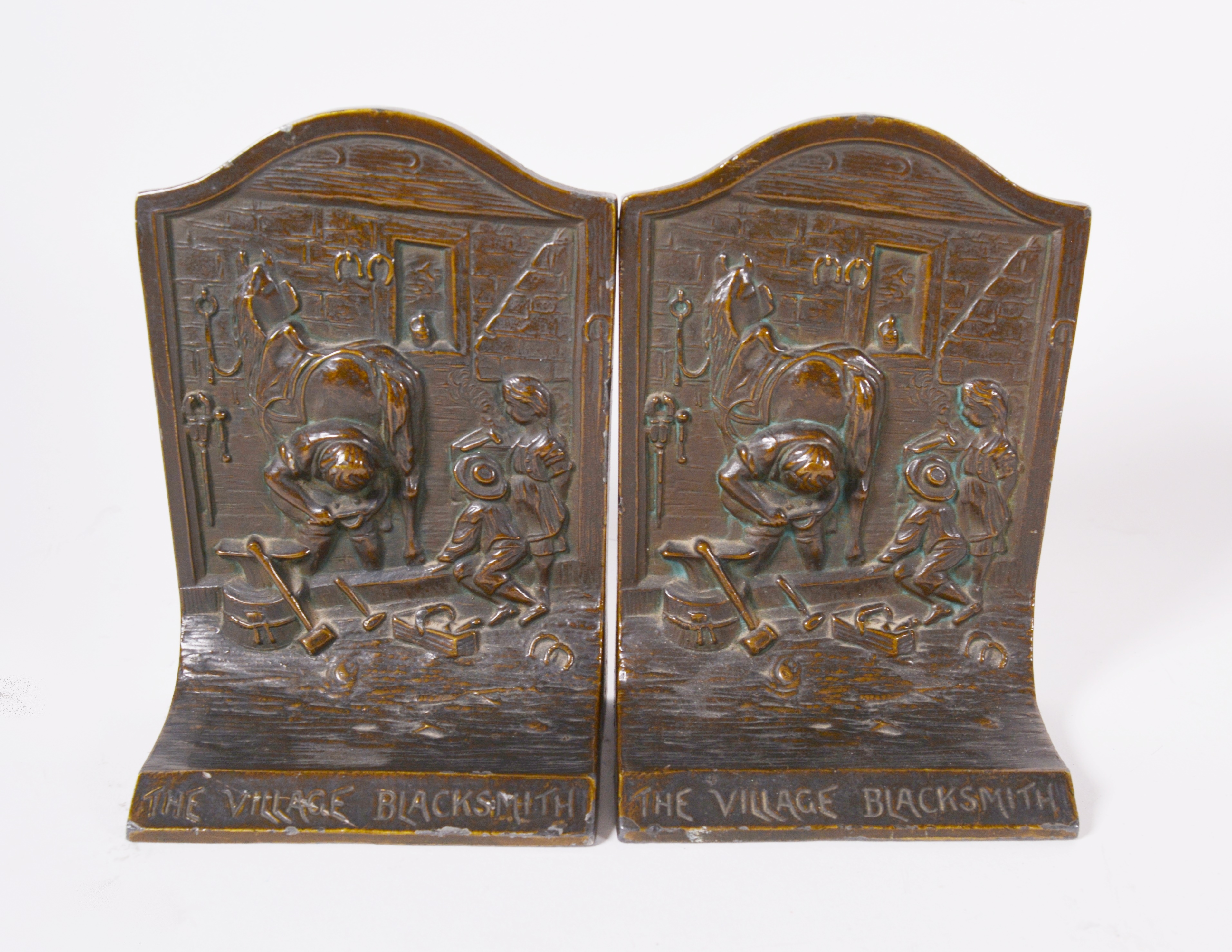 "The Village Blacksmith" Bronze Finish Bookends